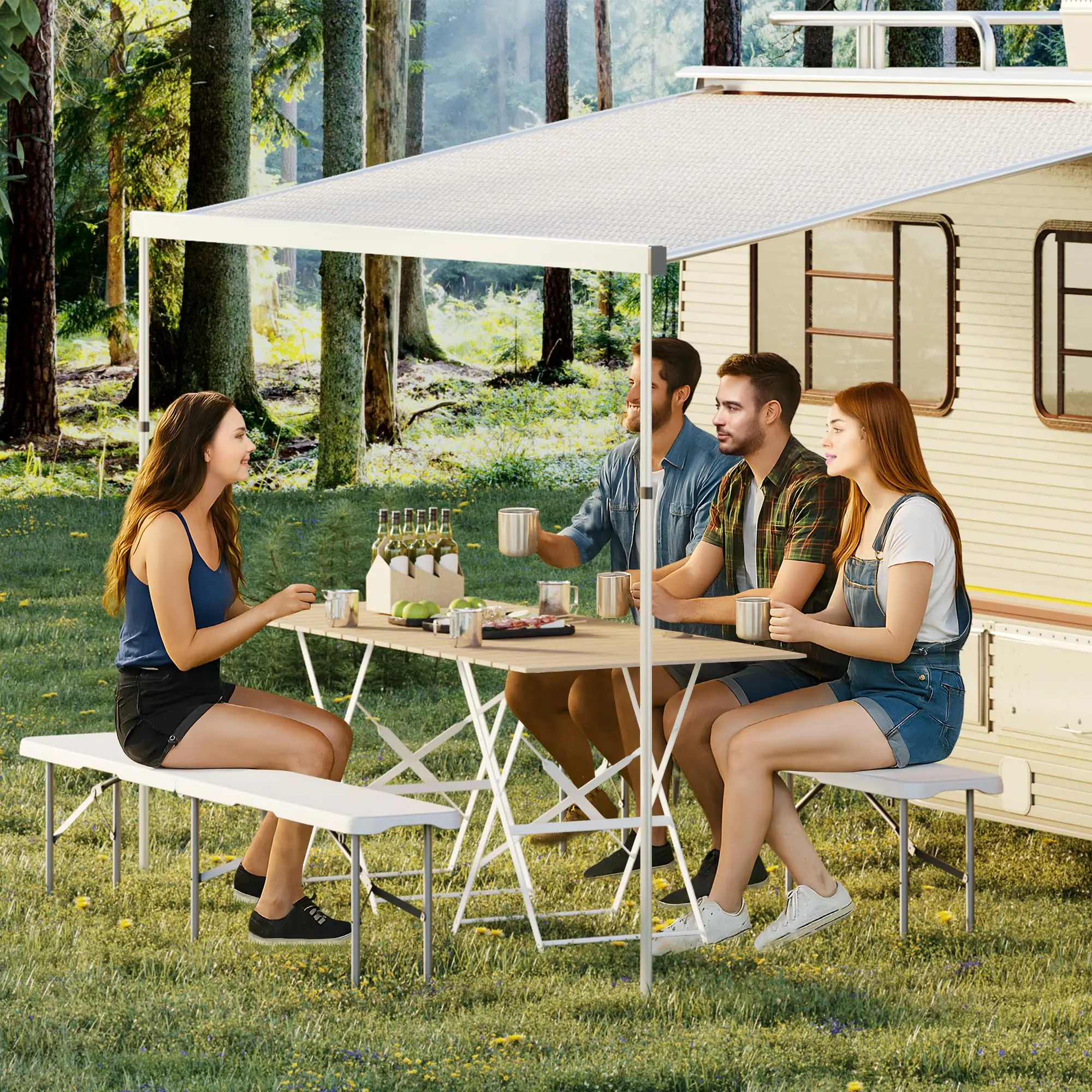 2 Pack Portable 6FT Folding Outdoor Benches, Sturdy Heavy-Duty HDPE Material Built with Carry Handle, Waterproof Collapsible Design, Multipurpose Outdoor Seating for Garden, Picnic, Camping and Backyard Parties