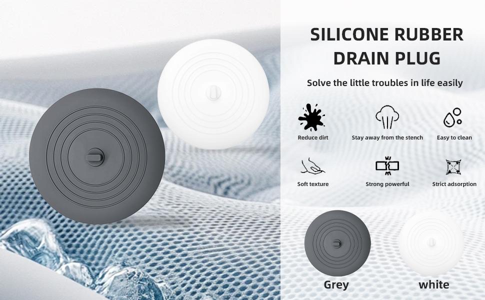 Tub Stopper 2PCS,Bathtub Drain Stopper,6 inches Bathtub Tub Drain Cover Stopper,Silicone Drain Plug,Kitchen Bathroom Hair Water Shower Stopper,Large Bathroom Laundry Accessories (Grey/White)