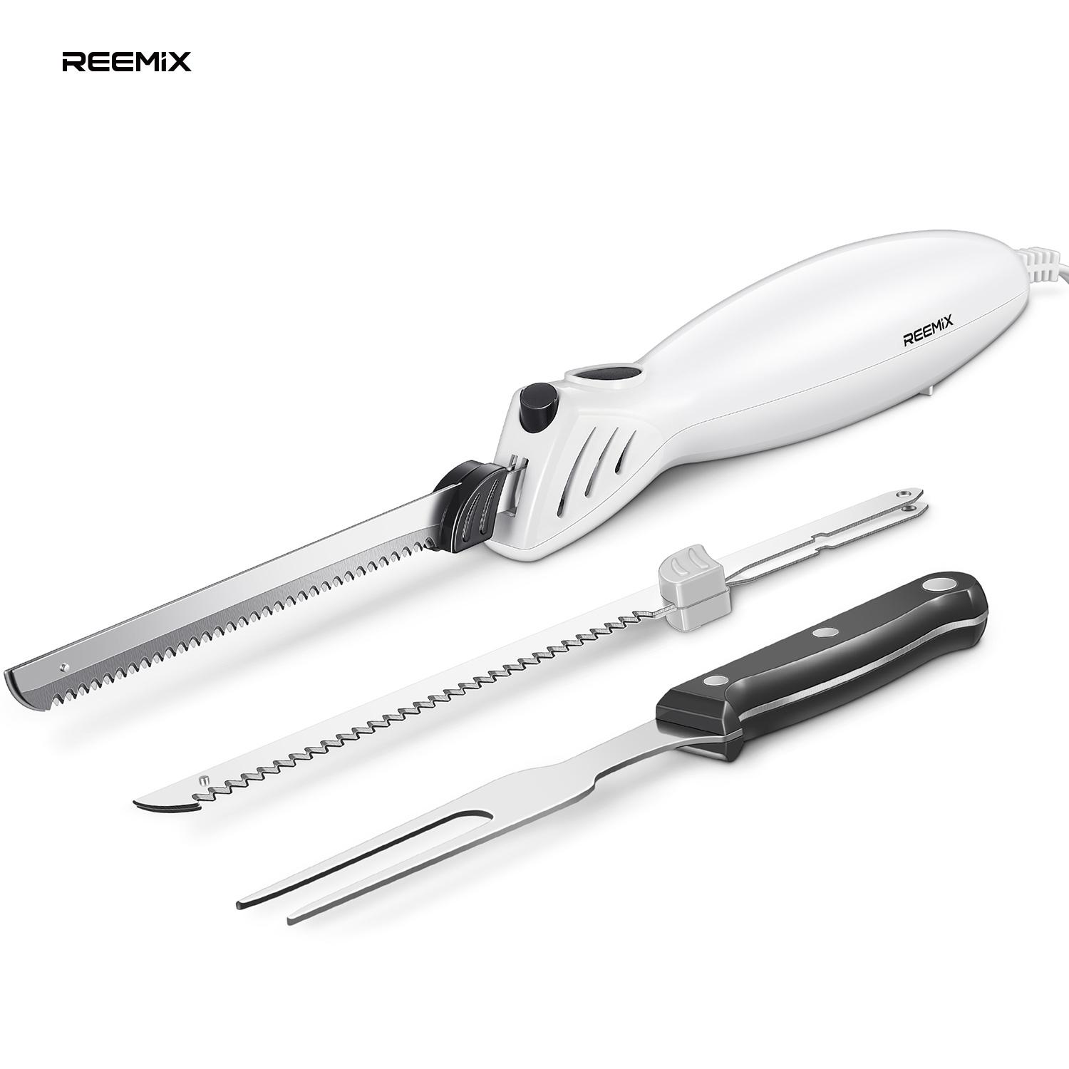 Electric Knife, Electric Knife Set for Carving Meats, Poultry, Bread, Crafting Foam & More, 2 Blades for Meats & Bread, Fork Included (White)