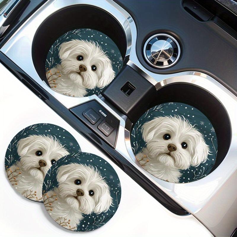 2pcs Adorable Dog Print Car Cup Holders - Non-Slip Rubber Mat with Decorative Design for Vehicle Interior, Perfect for Waterproof Cup Protection, Cup Holder Accessories | Playful Dog Design | Rubber Absorbent Material, Cup Holders for Car