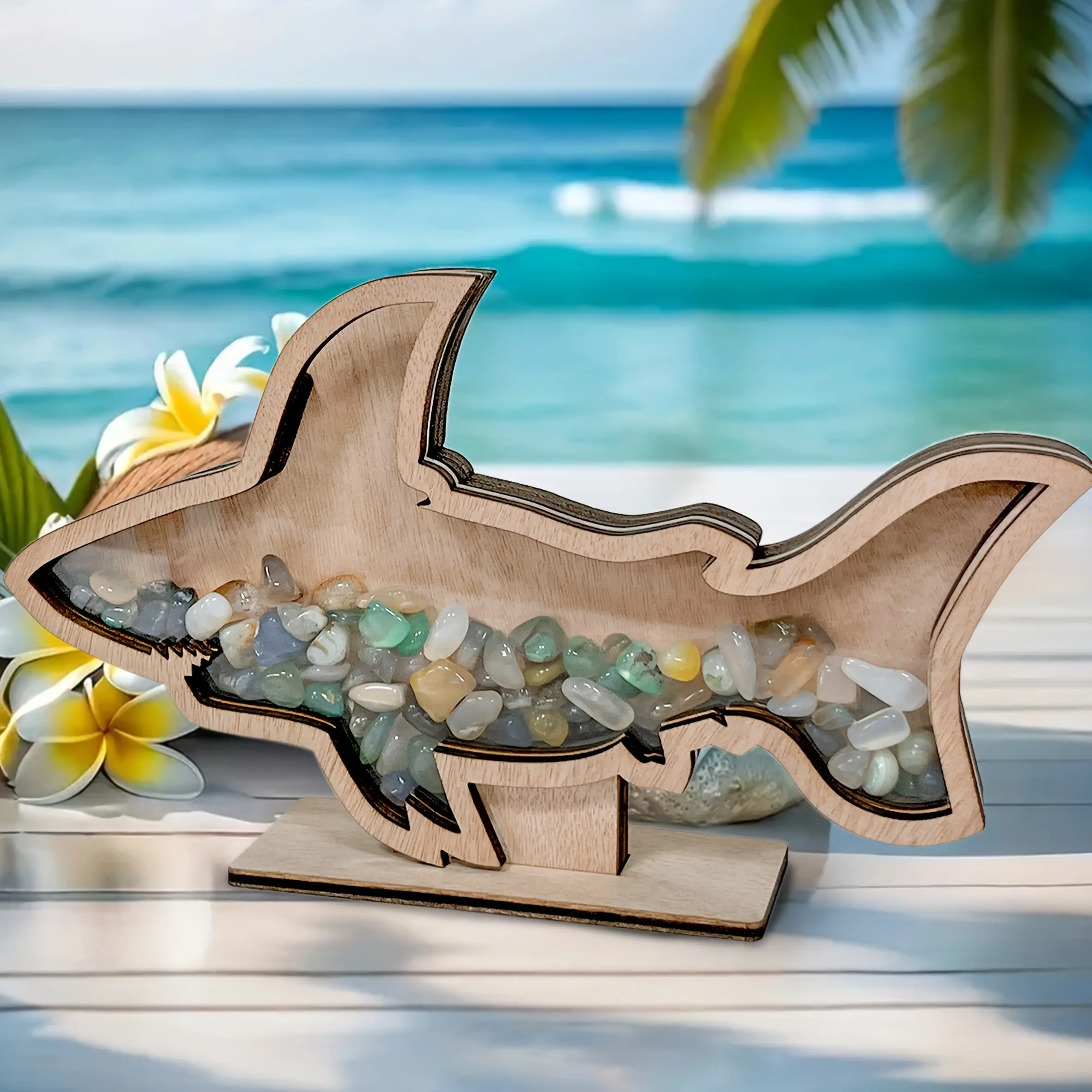1pc Vintage Nautical Shark-Shaped Storage Box, Collector Box, Artificial Wood Desktop Organizer, Open-Top Display for Shark Teeth, Seashells, Agate & Crystals, Unique Home Decor & Holiday Gift for Mother's Day, Christmas & Birthdays