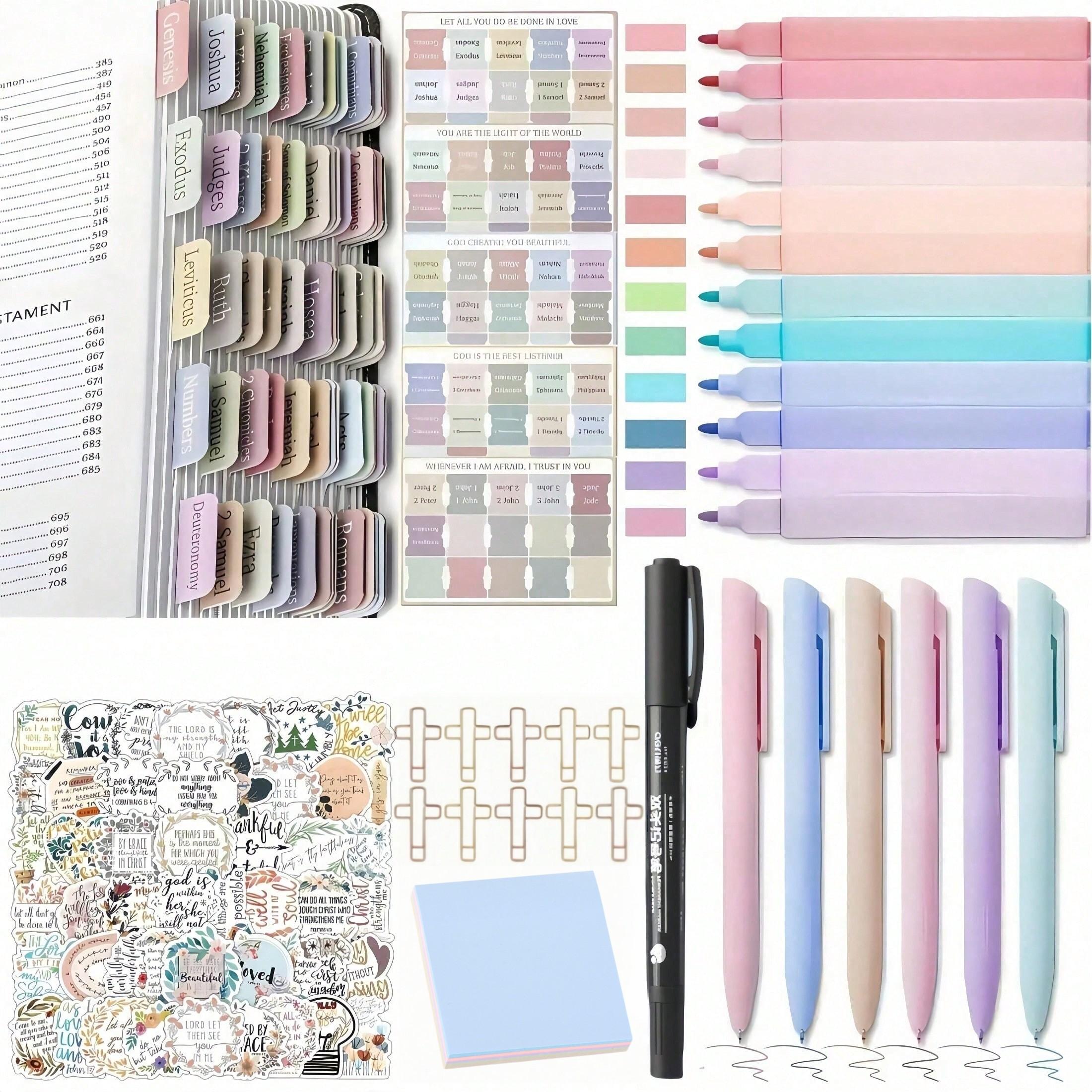 36PCS Bible study supplies for Christian women set,75 labels, 6 gel pens, 12 highlighters, stickers, unisex Bible study labels, office supplies, study supplies. Back-to-school season. Christmas gifts.