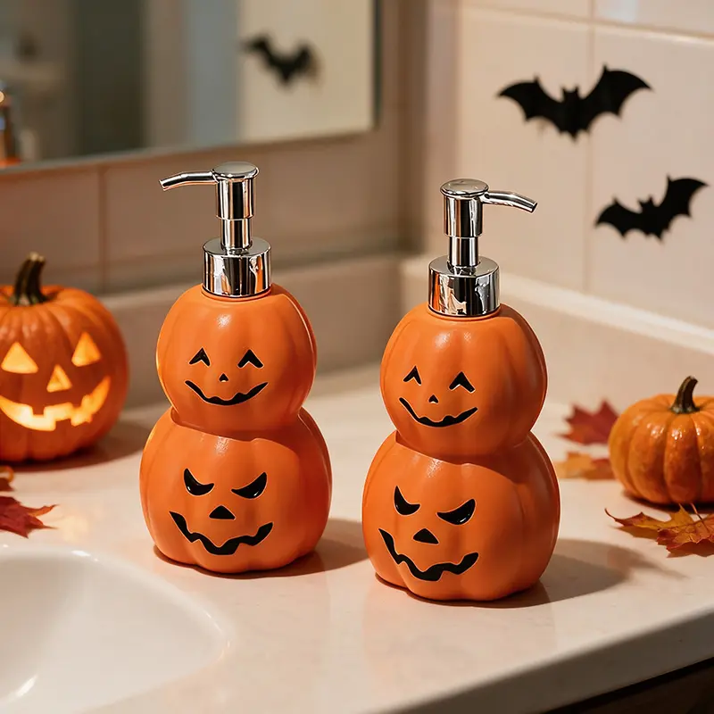 1pc Halloween Jack-O'-Lantern Soap Dispenser, Cute Double Pumpkin Hand Soap Pump, Spooky Bathroom Decor for Holiday
