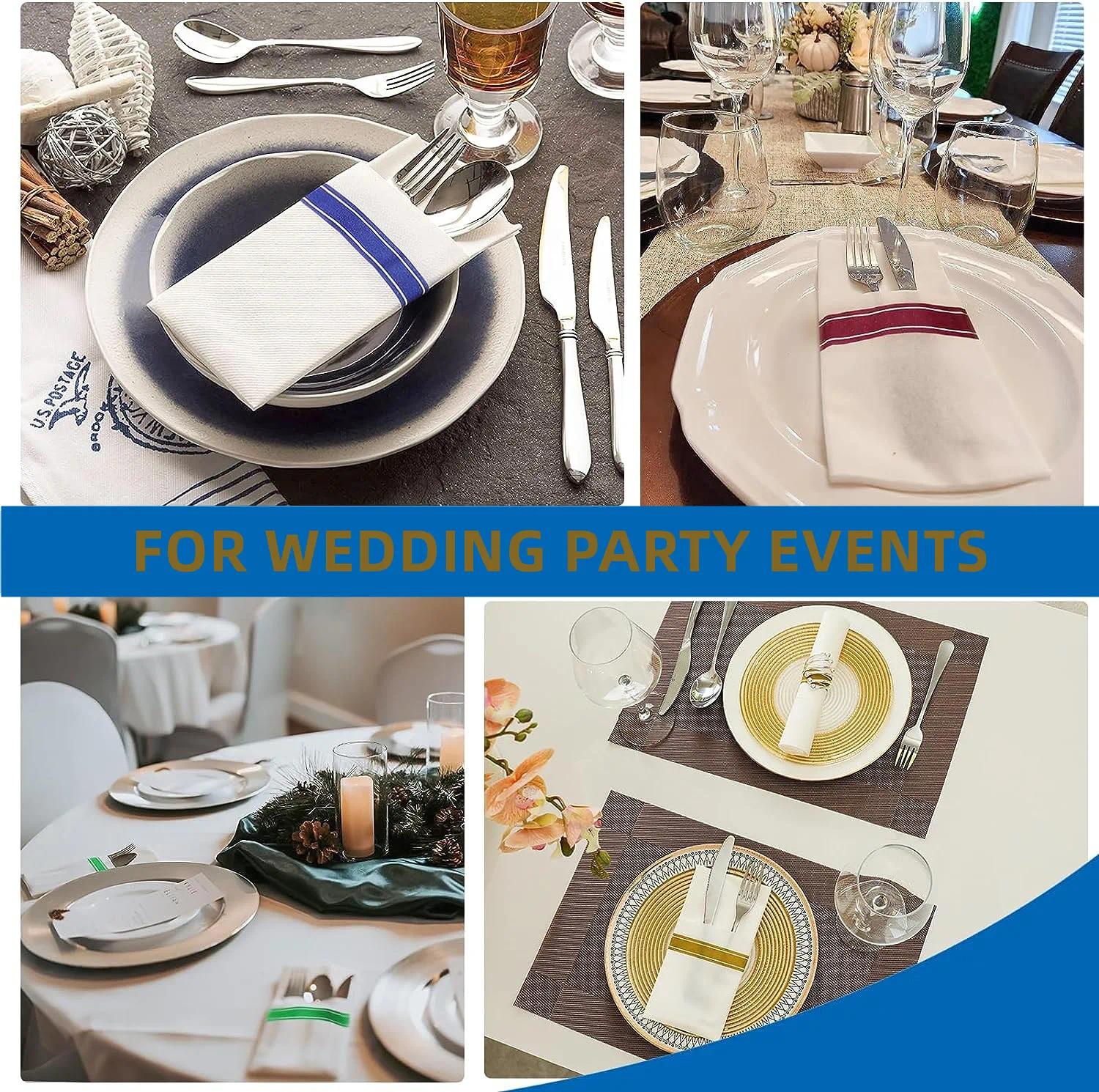 50PCS Gold Line Linen Feel Napkins with Built-in Flatware Pocket, Disposable Guest Pre-folded Paper Towels For Wedding Party