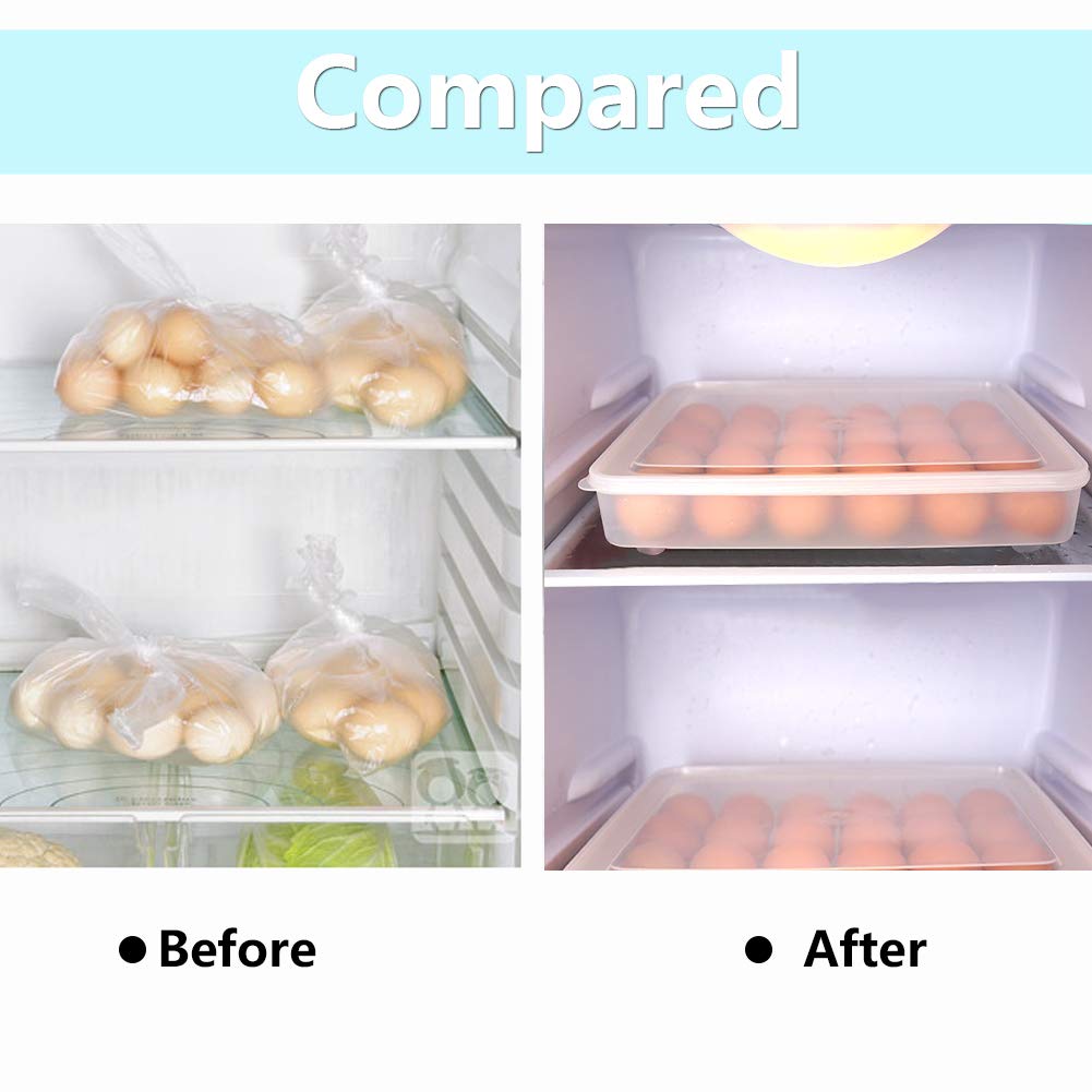 Deviled Egg Containers with Lid, (Set of 2), Plastic Deviled Egg Carrier Tray for 60 Eggs, Clear Storage Egg Holder for Refrigerator, Fridge Stackable Countertop Portable Egg Dispenser Kitchen Transparent