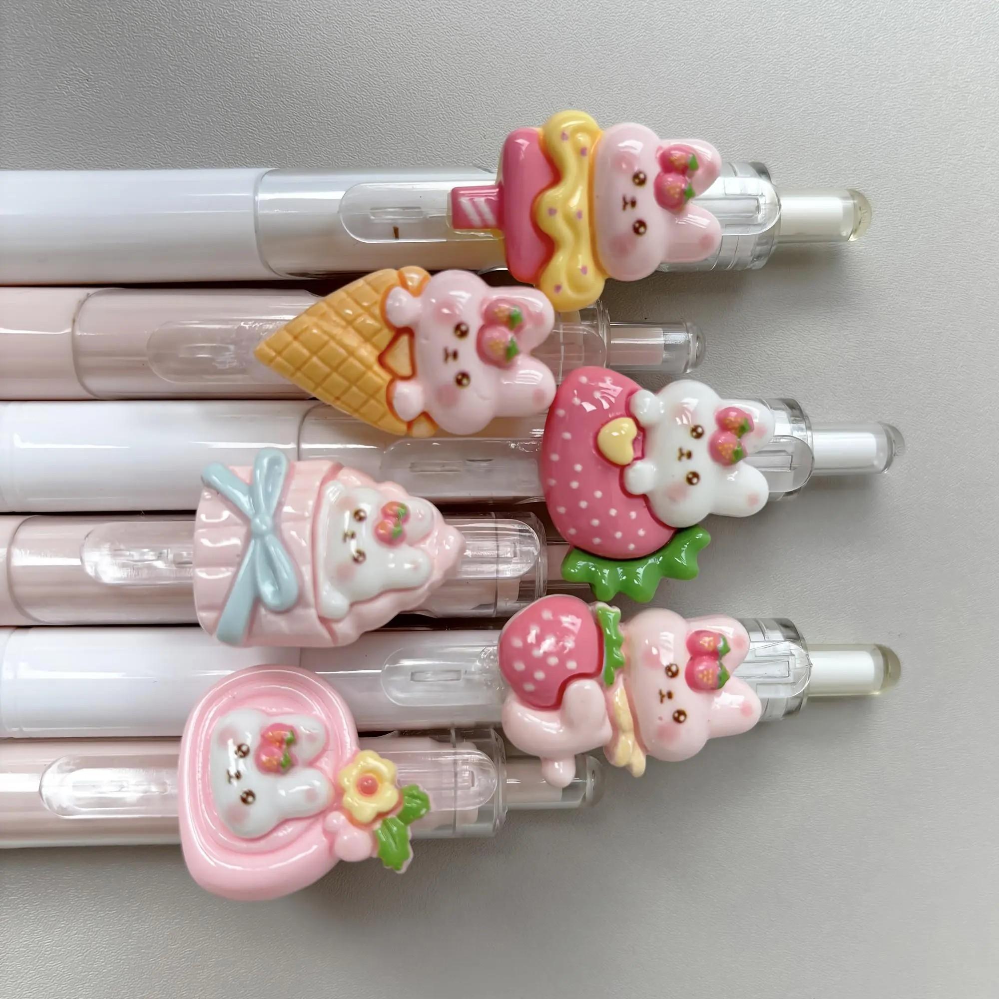 Cute Rabbit Theme Multifunctional Ballpoint Pens, Ink, Click Design, Smooth Writing, Durable Plastic Body, 0.5mm Fine Tip, Random Style