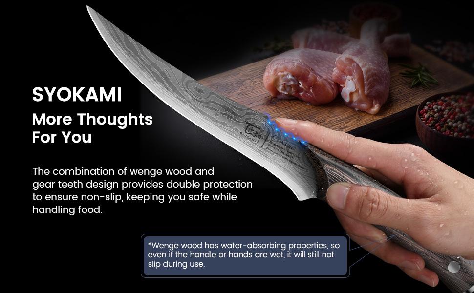 【TikTokShopSpringGlowUp】 SYOKAMI Boning Knife for Meat Cutting, 6.7 Inch Japanese Style Fillet Knife with Wood Handle, High Carbon Razor Sharp Flexible Blade Deboning Knife, Damascus Pattern Full Tang Design Ideal for Gift, Mother's Day Gift