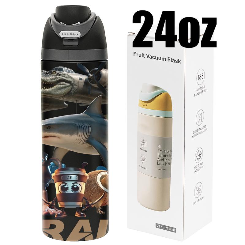 AuraCup 1pc 19/24/32oz Italian Brainrot Cartoon Tumbler with Lid and Straw, Stainless Steel Double Wall Insulated Travel Mug, Keep Hot 12H / Cold 24H, Creative Character Design Cup, Perfect for Office, Outdoor, Thanksgiving Gif, Tumbler Gift