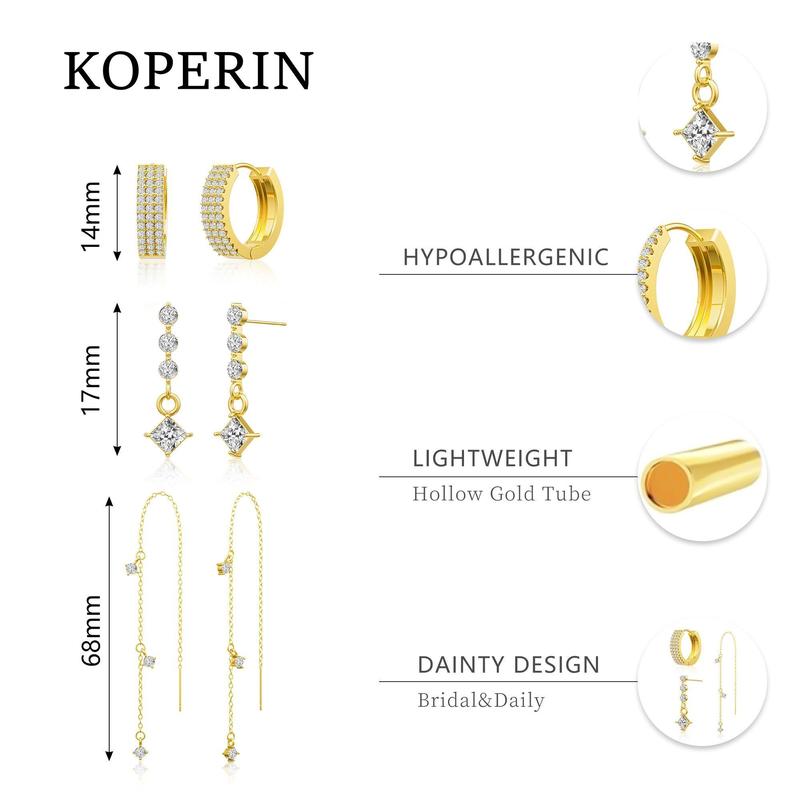KOPERIN 3 Layered Chain Earrings For Women Hypoallergenic Aretes Dangle Earrings Stud Waterproof Jewelry Gift for Fashion KOPERIN 3 Layered Chain Earrings For Women Hypoallergenic Aretes Dangle Earrings Stud Waterproof Jewelry Gift for Fashion