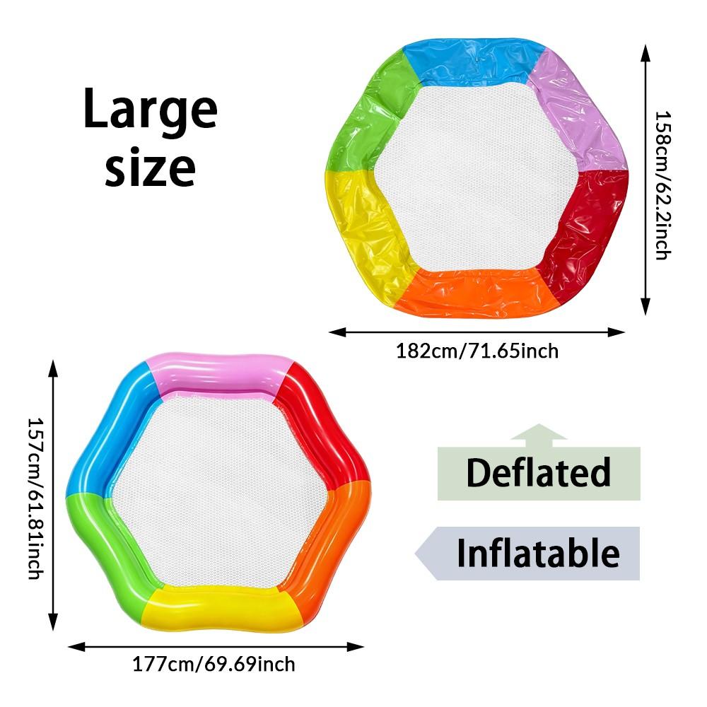 Large Hexagonal Mesh Inflatable Float Bed, 70" X 62" Summer Pool Float with Pillow, 4-In-1 Multi Purpose Inflatable Sunbathing Raft, Party Gift, Adult Double Use, Pool Floats Lounger, Pool Floater, Inflatable Water Lounger