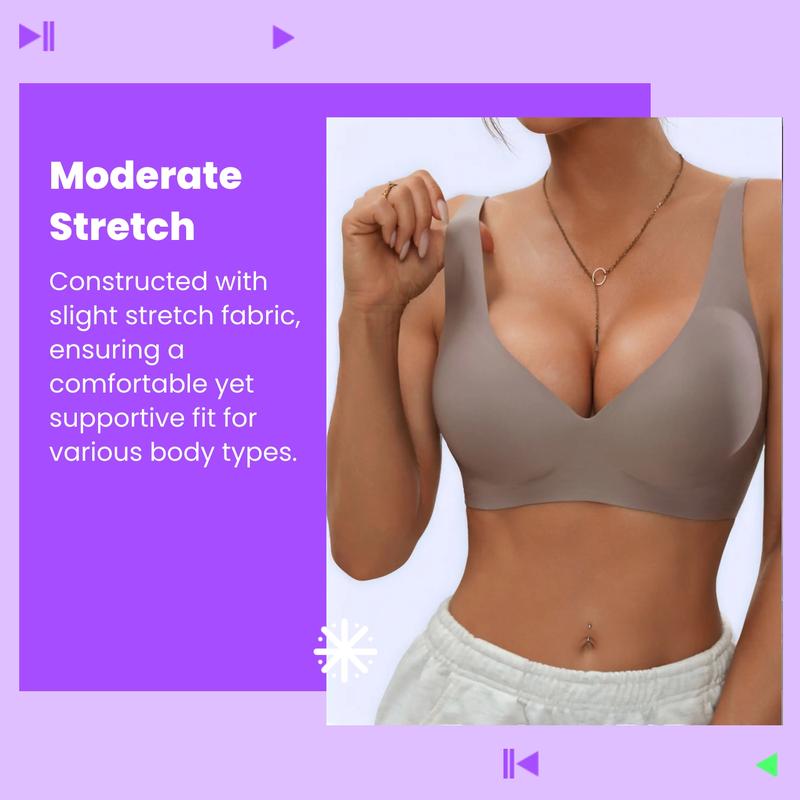 Women's Wireless Jelly Bra, Deep V Design, Medium Support, Three-Quarter Cup, Casual Fitted Lined Underwear, All Seasons
