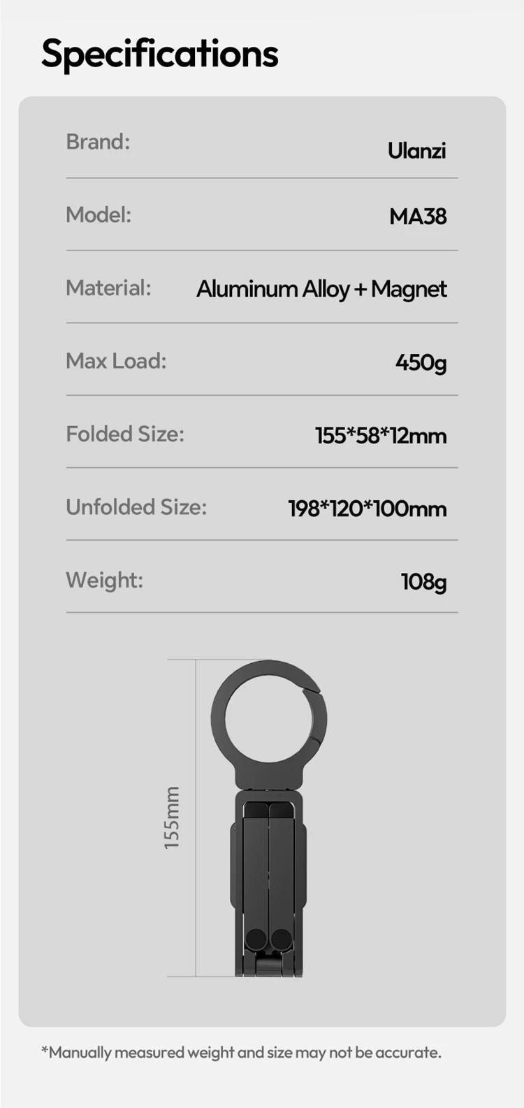 Ulanzi MA38 Mobile Phone Photography Stand Selfie Stick Double Magnetic Overhead Tripod for Samsung Xiaomi Huawei iPhone Vivo