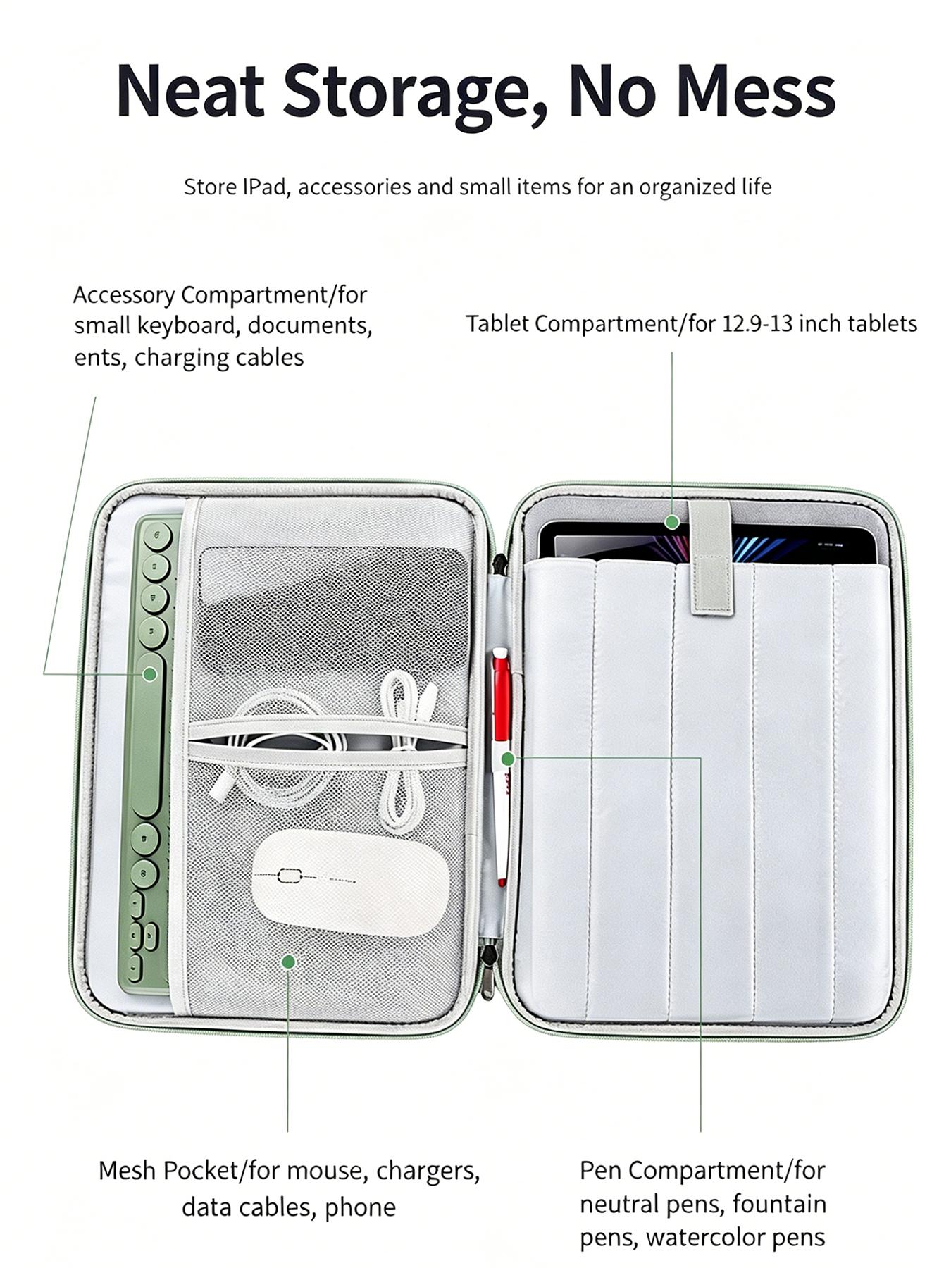 12.9 Inch Tablet Sleeve Bag with Handle – Splash-Resistant & Shockproof Organizer for iPad Pro, Surface Go 2, Vivo Tablet, Samsung Tab, Multi-Compartment for Pens, Cables & Tech Accessories