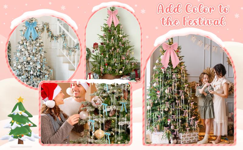 24 Pcs Burgundy Velvet Christmas Tree Bows Door Pink Velvet Bows Christmas Tree Bows Vintage Bow Includes1 Large Satin Christmas Tree Topper with Strands Silver Tinsel Icicles for Christmas Tree Decoration Garland Decor Holiday Wreath Gift Wrapping