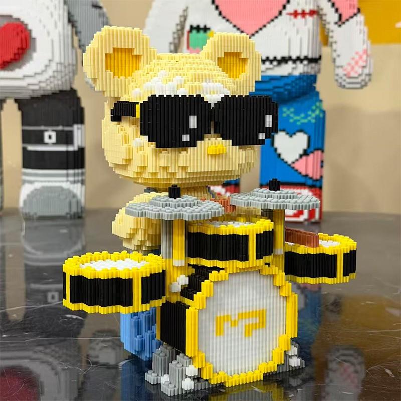 DIY Micro-Particle Building Blocks Drummer Bear, 3D Puzzle Toy, Bearbrick Style Decor Gift, Adult DIY Puzzle Ornament, Home Decoration, Holiday Gift, Model Building Kits