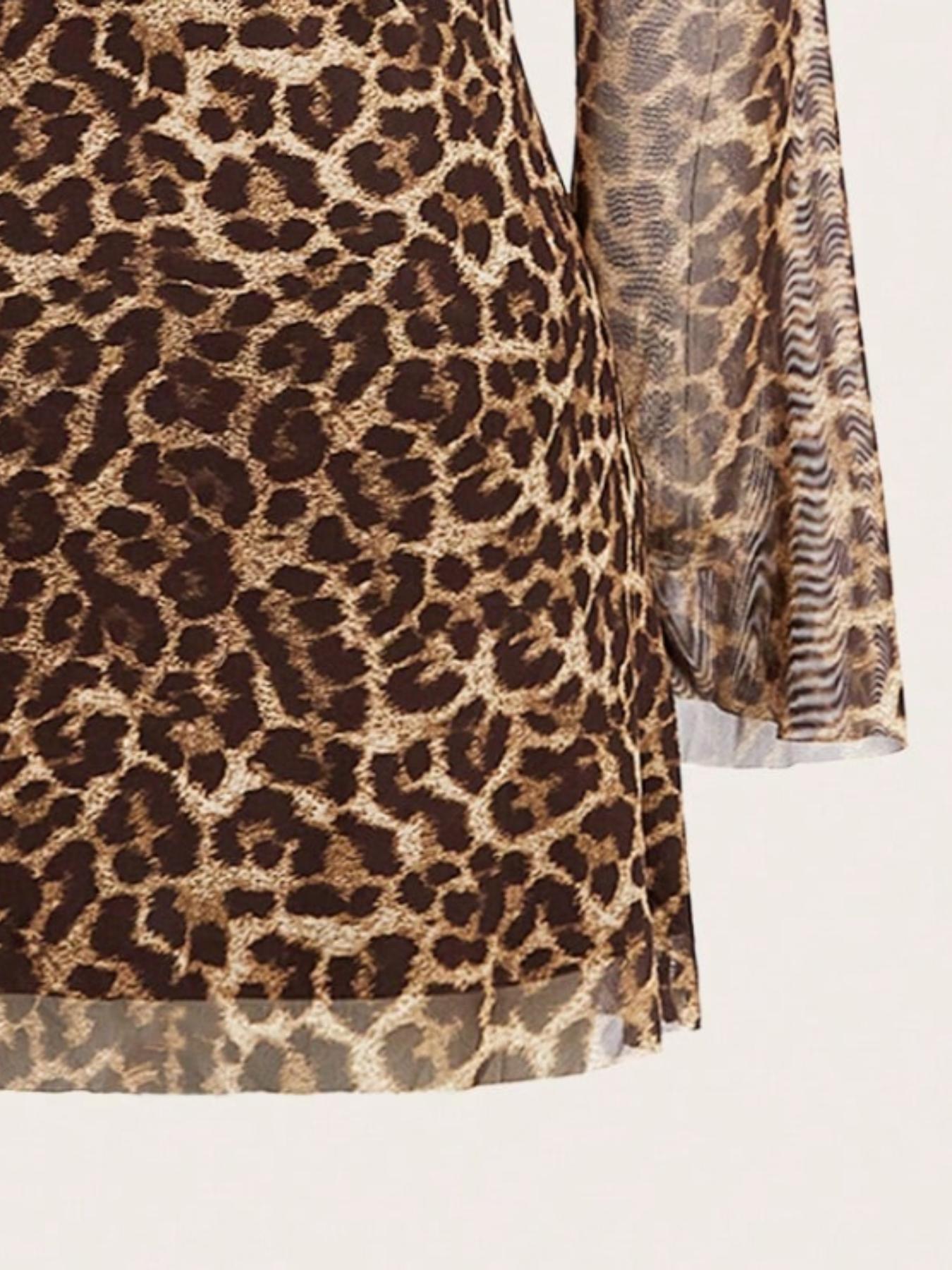 Women's Elegant Leopard Print Mesh Dress, Slim-Fit Backless Bodycon, Sleeveless Summer, All Season Wearable, Womenswear Women's Elegant Leopard Print Mesh Dress, Slim-Fit Backless Bodycon, Sleeveless Summer, All Season Wearable, Womenswear