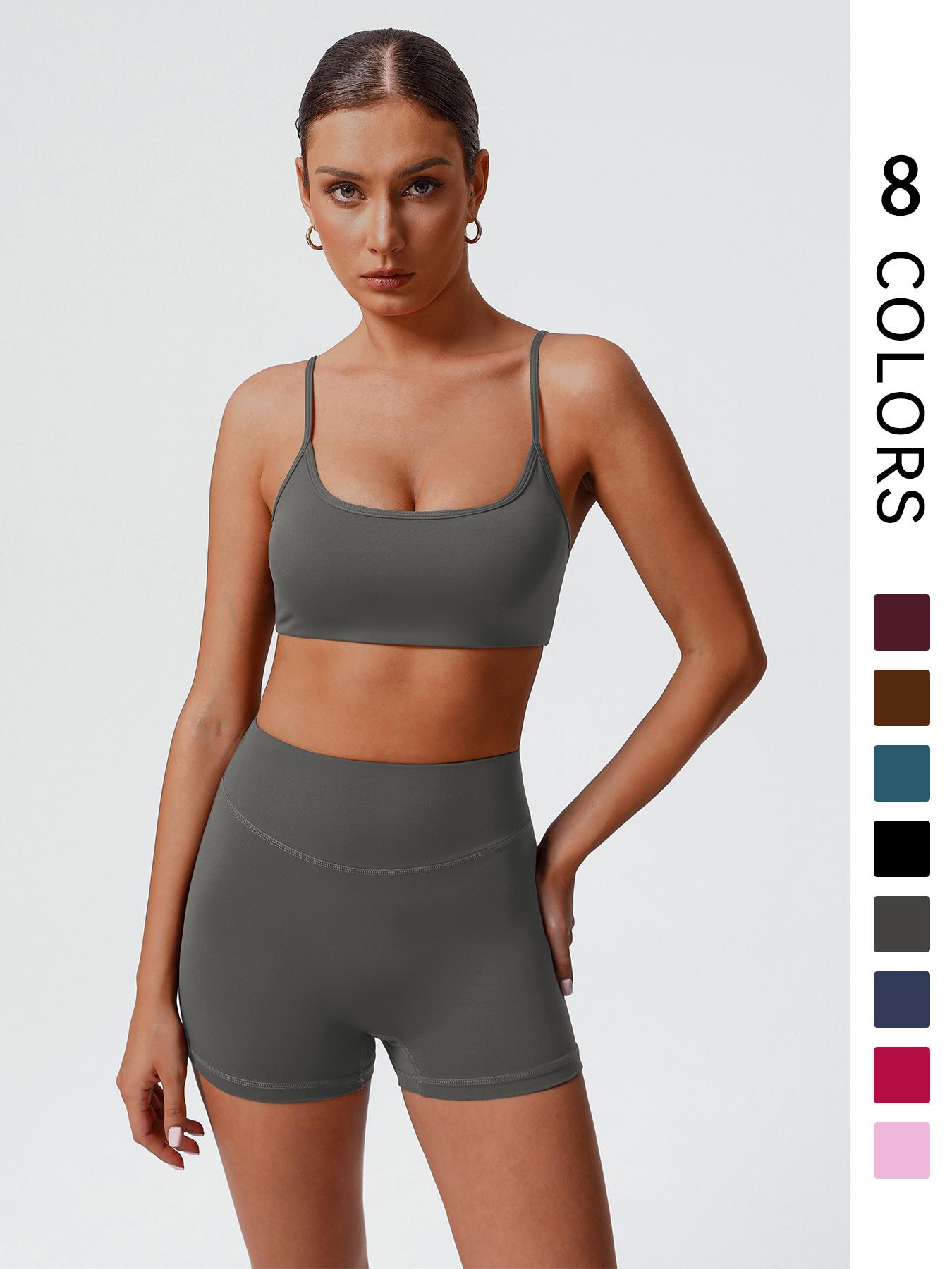 Women's Solid Crop Sports Bra & High Waist Shorts Set, Casual Comfy Breathable Two-piece for Yoga Gym Workout Running, Ladies Sportswear for All Seasons Activewear Set