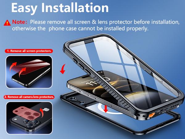 Temdan Magnetic for iPhone 17/16/15/14 Pro/Pro Max/Plus/Air Case Waterproof,Built-in Screen Protector[IP68 Underwater][Upgrade Military Dropproof][Compatible with MagSafe] Full Body Shockproof Translucent Case 6.3''/6.9''-Black/Orange