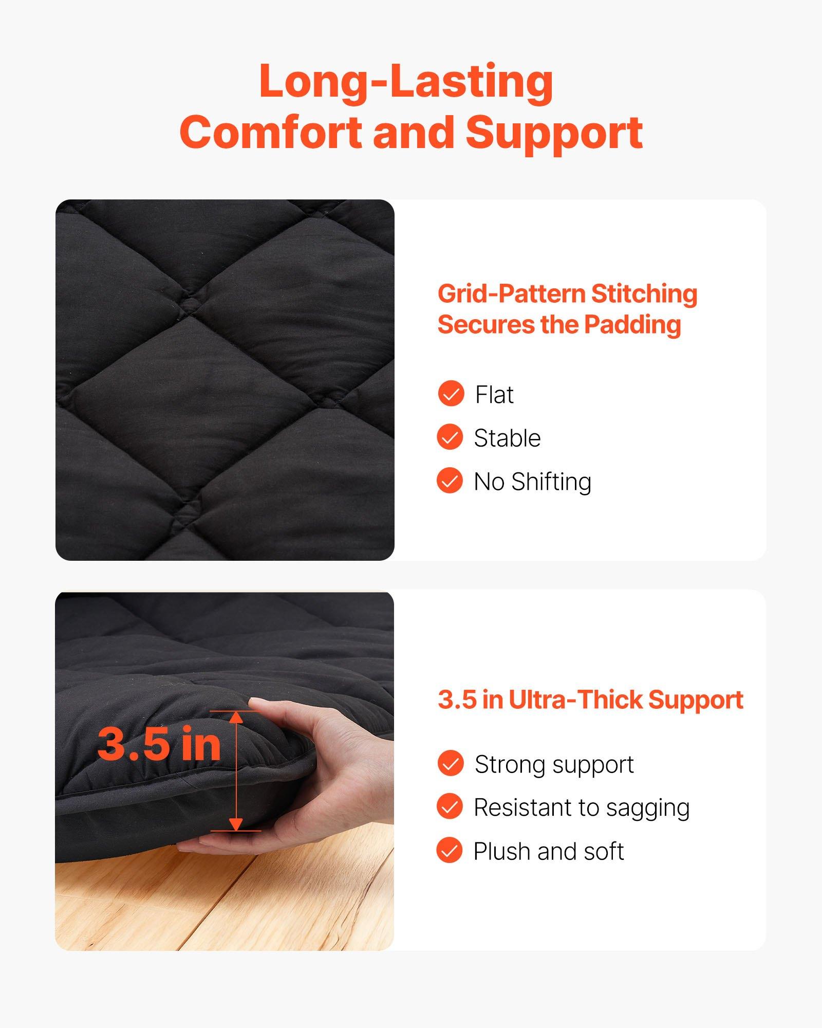 【Summerfinds】VEVOR Brushed Fabric Japanese Tatami Mattress, Queen Size 80x60x3.5in 14.1 lbs Foldable 60 Inch Single Sleeping Yoga Floor Mat, 9-Layer Dorm Mat with Storage Bag Fastener, Black