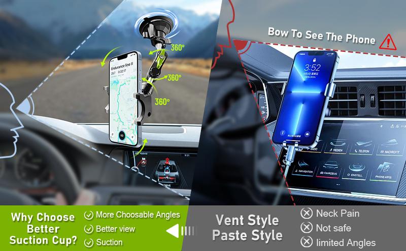 Joytutus 360° Rotating Suction Cup Phone Mount for Car Universal Ball Head Arm Adjustable Holder for Video Recording Vlogging Dashboard Windshield Sunroof