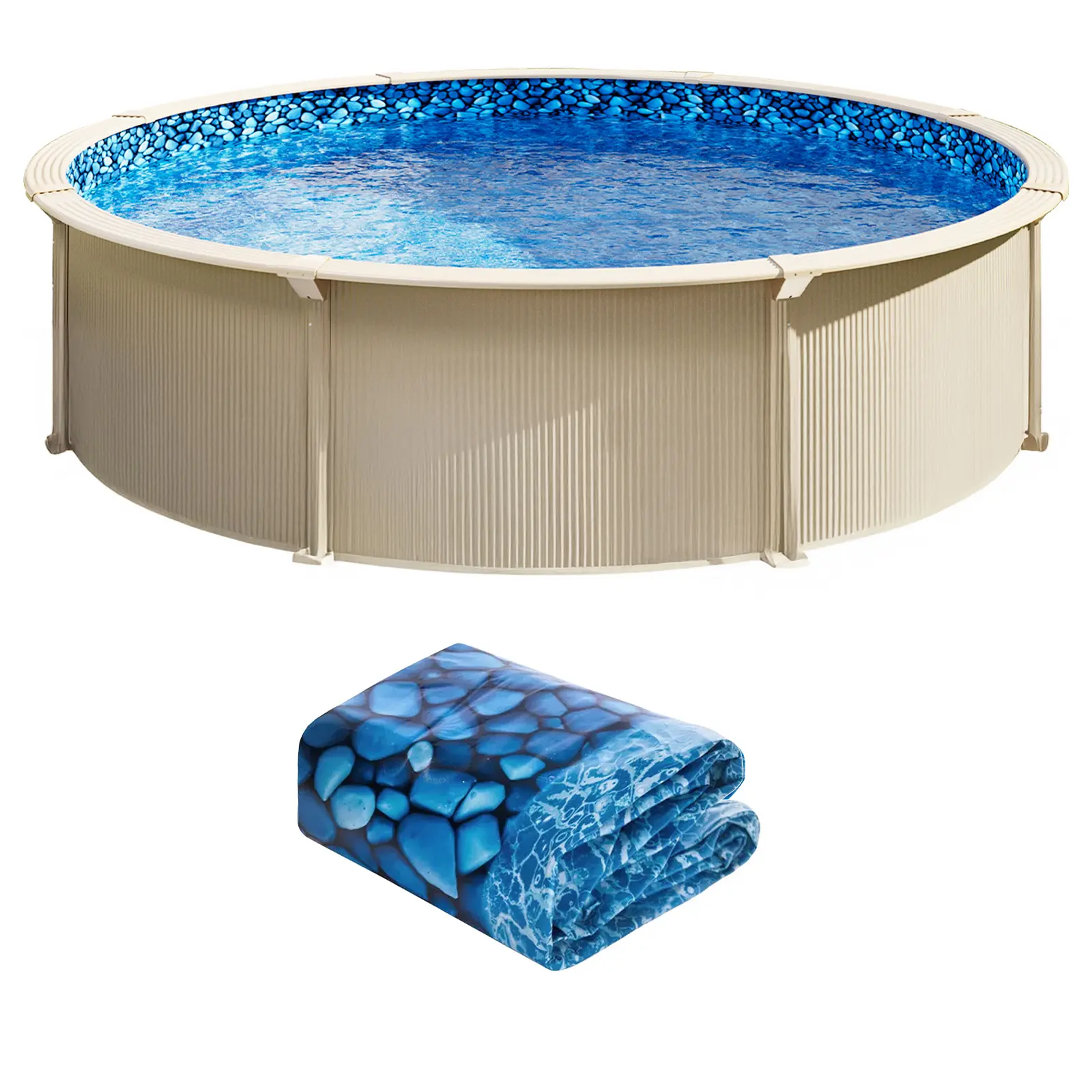 8-ft Round Above Ground Pool Liner, 48-to-54inch Wall Height, Overlap Pool Liners, Standard Gauge Vinyl, Designed for Steel Sided Above-Ground Swimming Pools