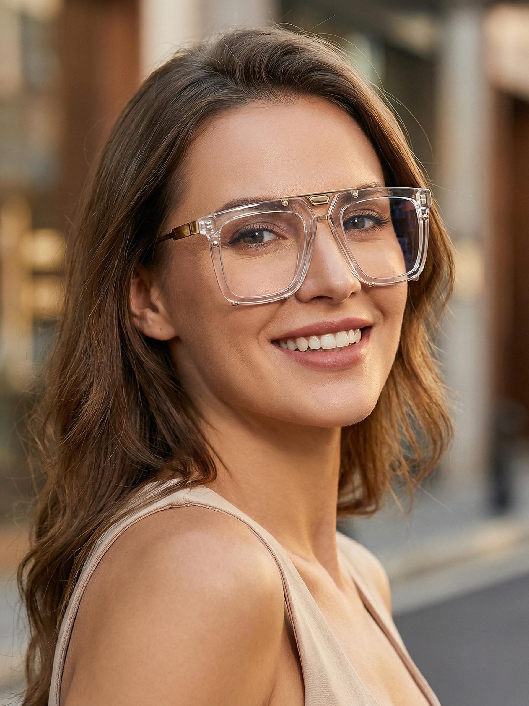 SUPKLEY Retro Pilot Frame Pc Material Decorative Glasses, Suitable For Both Men And Women, Suitable For Fashionable Street Photography, Summer Commuting Vacation, Daily Reading, And Computer Tv Use