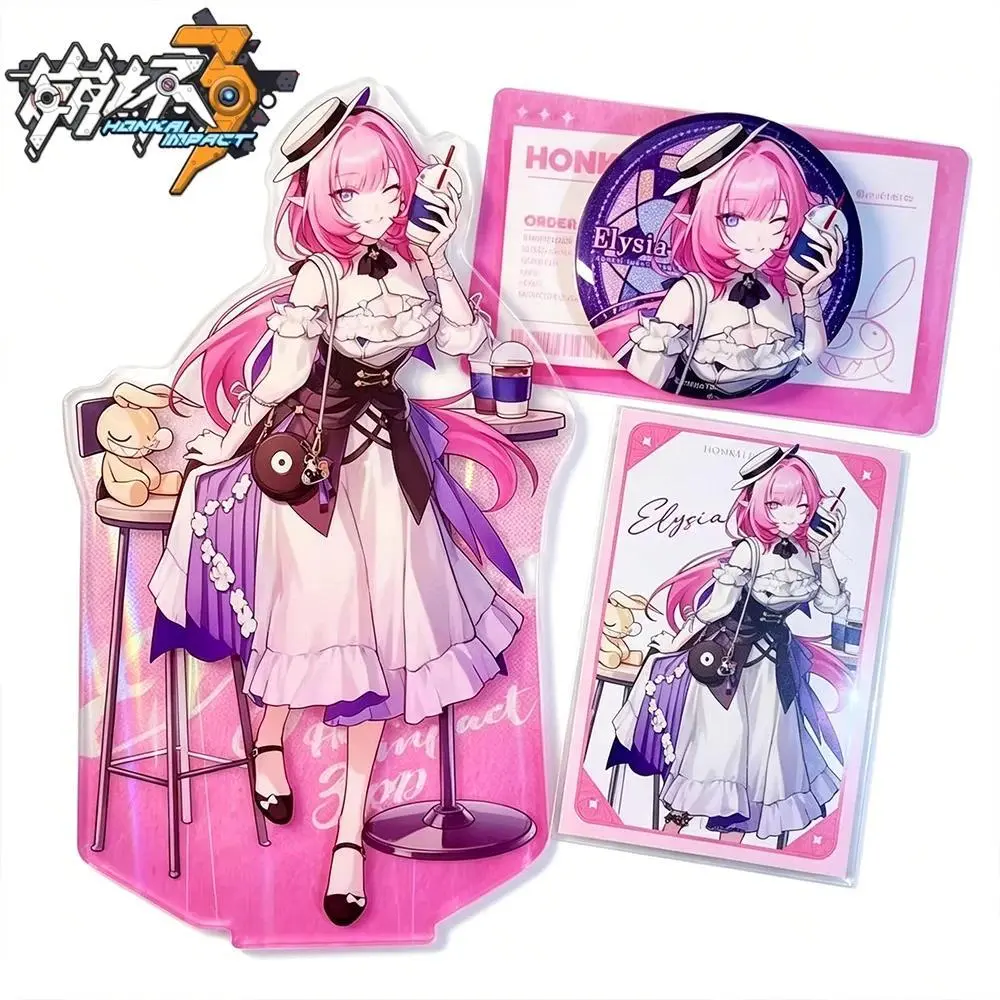 Game Honkai Impact 3 Elysia Cosplay Standing Plate Tinplate Badge Acrylic Transparent Card Cartoon Stand Decoration Accessory