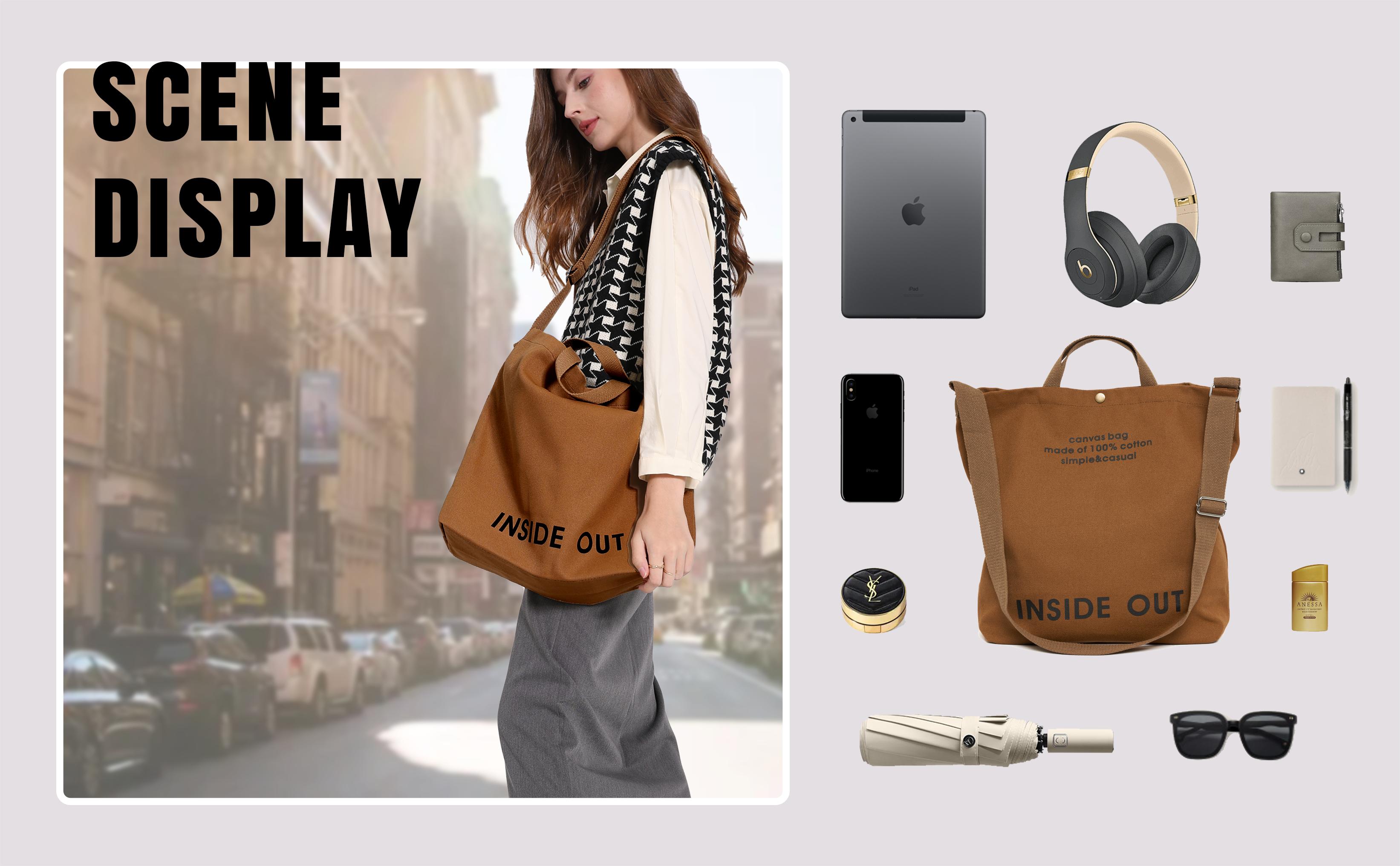 RIVERICH Canvas Tote Bag for Women-Large Cotton Crossbody Handbag with Adjustable Strap and Multiple Pockets for Work Travel Casual Organize Style Oversized Multifunctional Tote Bag SpringStatements