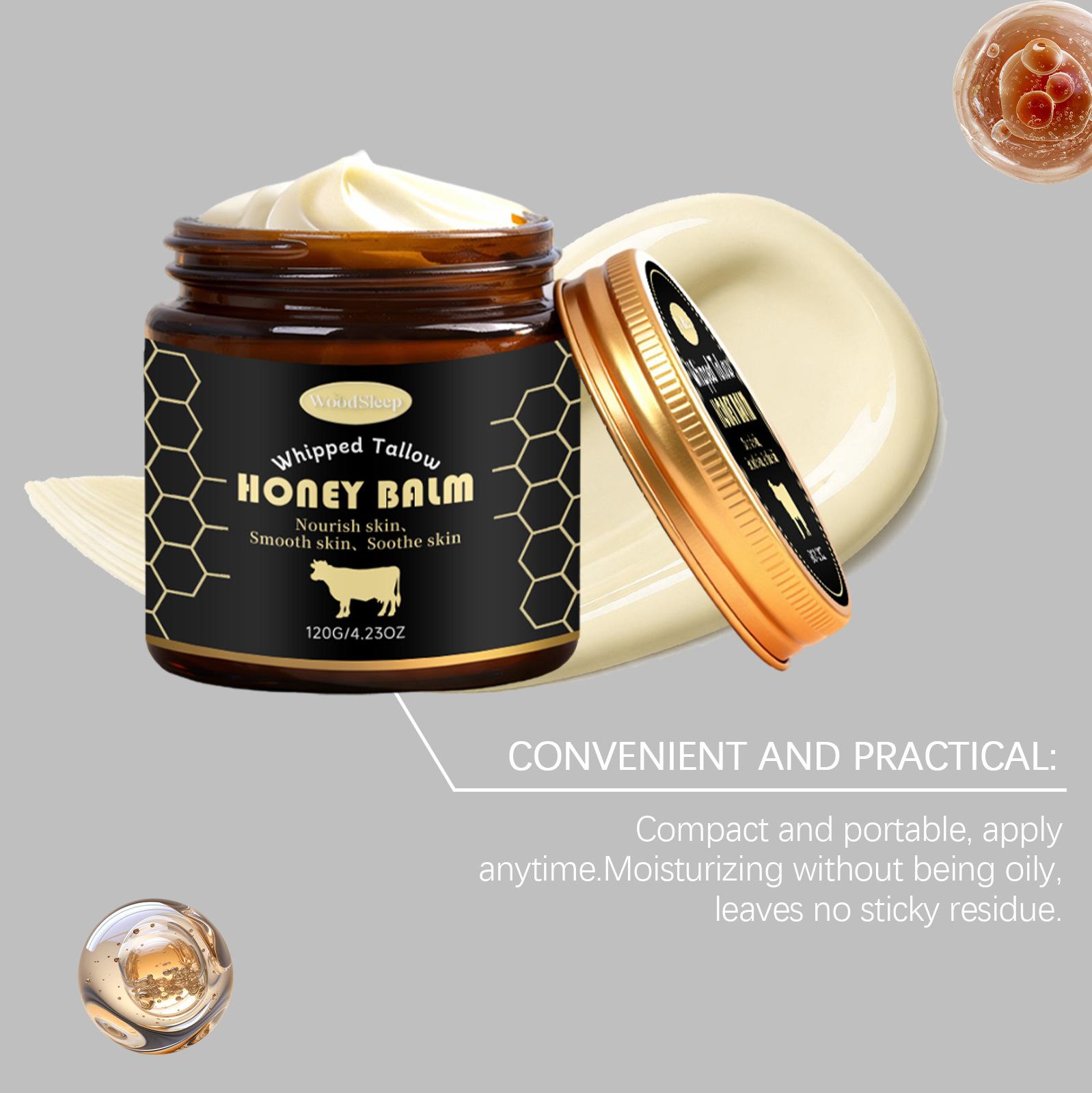 WOODSLEEP Whipped Grass-Fed Beef Tallow Honey Balm - 4.23Oz,Moisturizing Cream for Soft, Smooth Skin - Handmade All-Natural Moisturizer - Hydrating, comfort, moisture boost cream, luminous firming cream, body care, hydrating dry skin