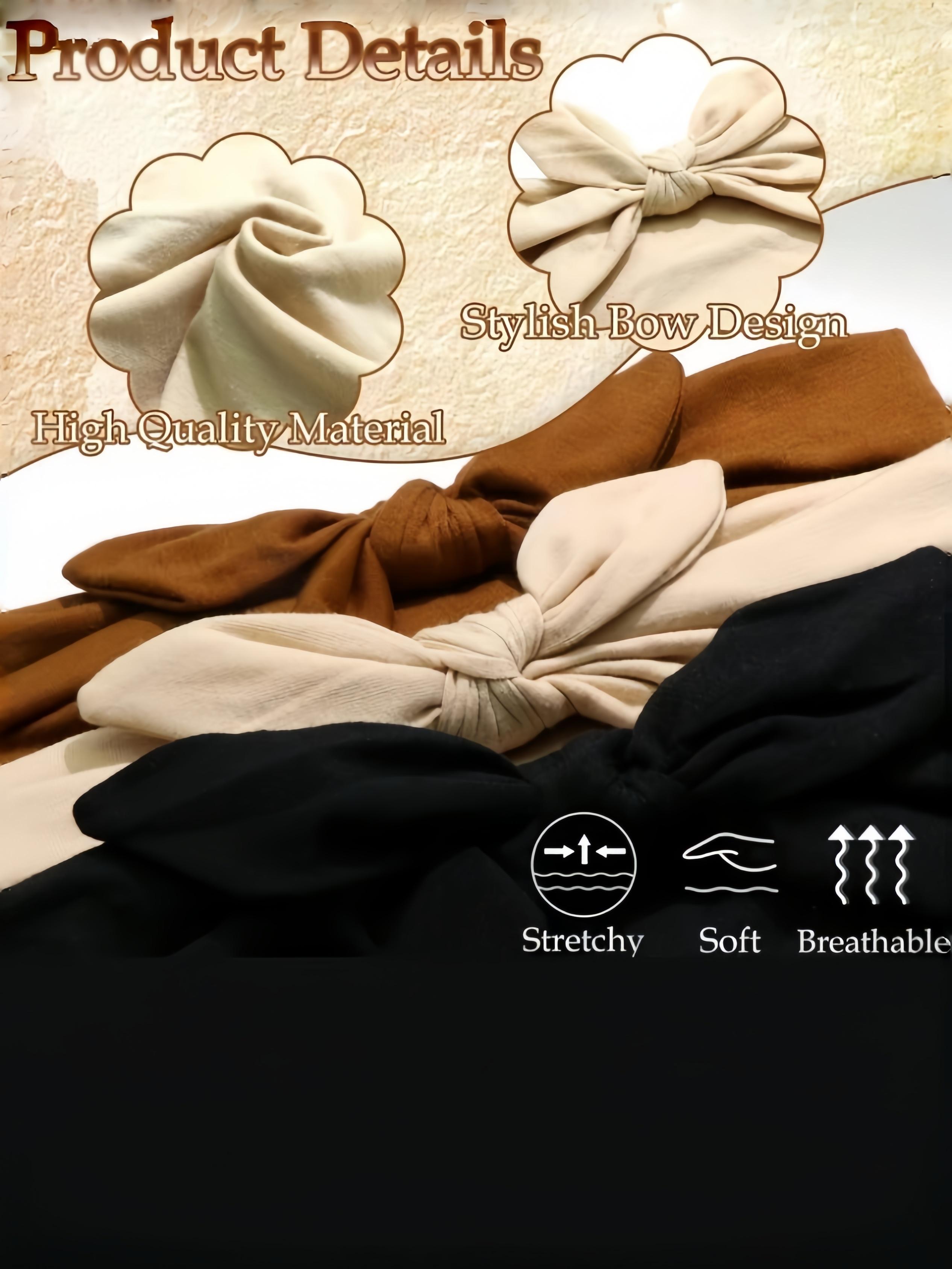 3pcs Women Bow Bunny Ear Headbands, Boho Style Extra Wide Cute Rabbit Ear Knotted Headwraps, Fall/winter Hair Accessories, Elastic Bow Hairbands