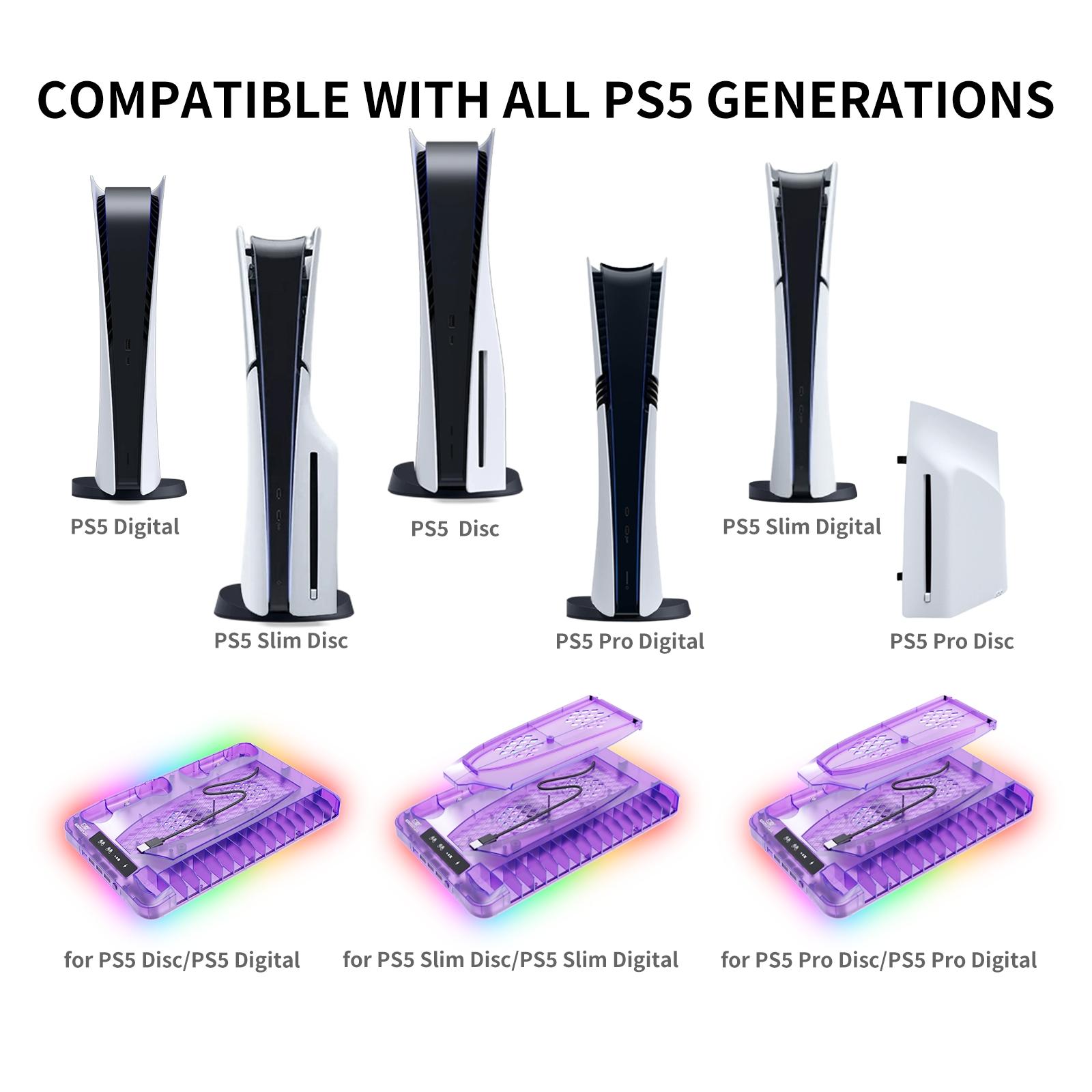 Gaming Console Charging Base, Dual Charging Stand with Earphone Hook, Vertical Cooling Support, Console Accessories for PS5 Controller, Charging Dock Accessories