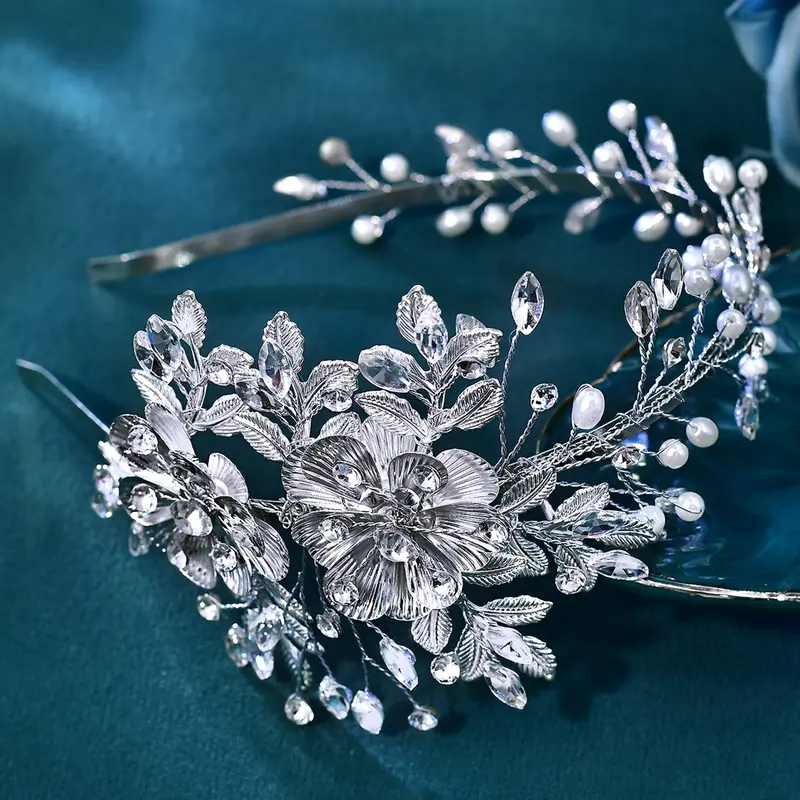Elegant Alloy Flower Leaf Rhinestone Hairband, Fashion Wedding Accessory, Women's Fancy Party Holiday Event Decorative Jewelry
