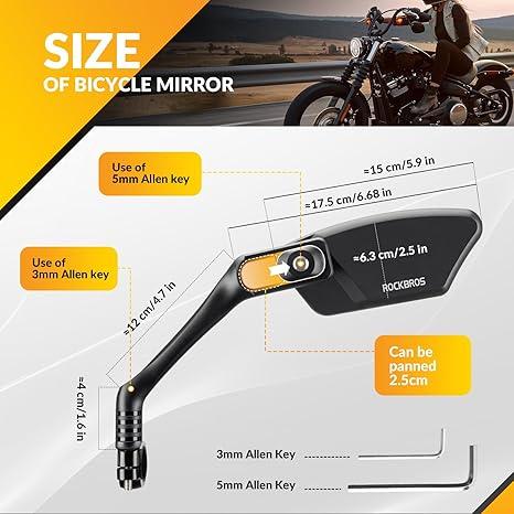 ROCKBROS HD Blast-Resistant Bike Mirror for Handlebars 360° Adjustable Rear View Mirror Fits 21-26mm Handlebars Easy Install Left & Right Side