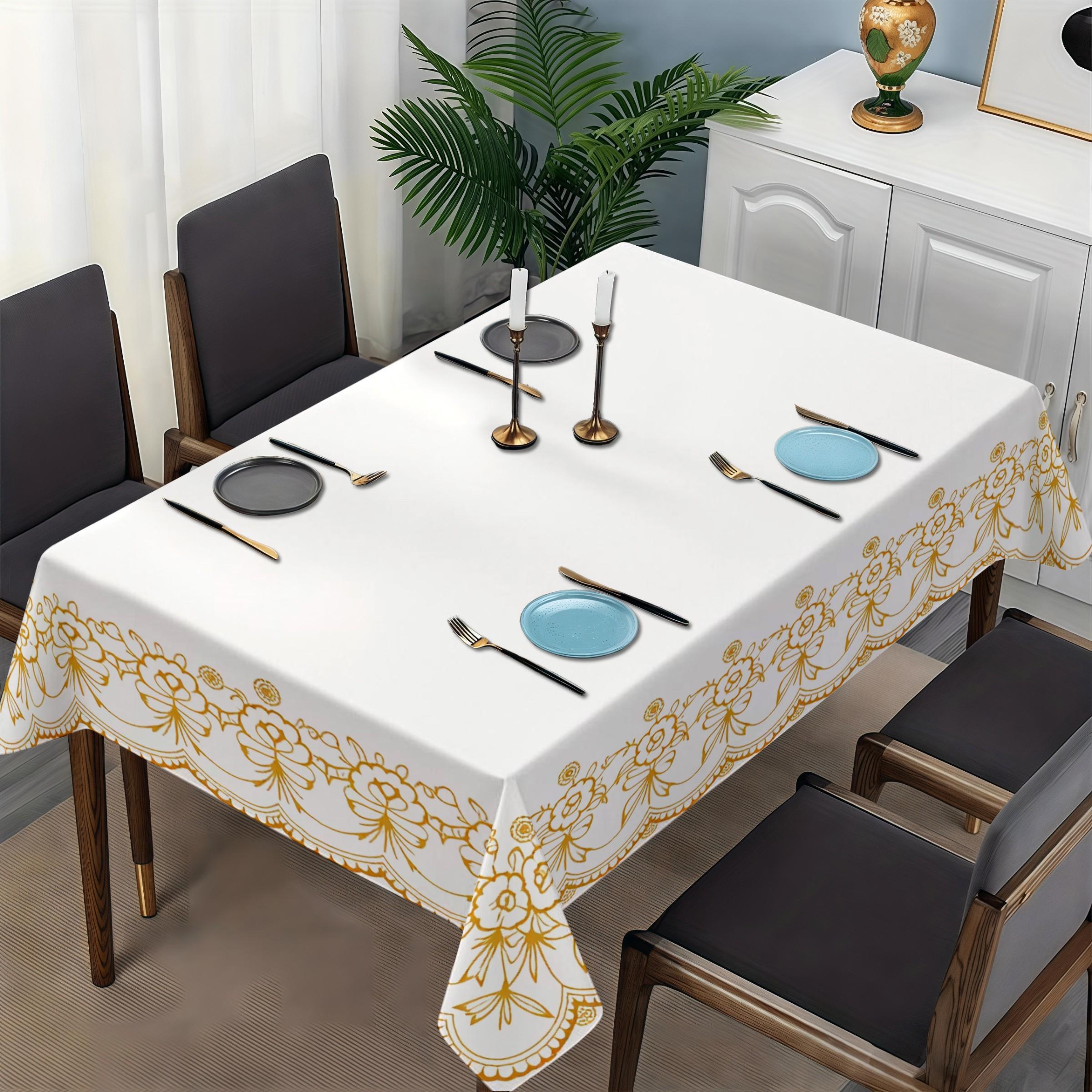 Rectangular Tablecloth with Floral and Bow Edges, Polyester Material, Multiple Sizes Available, Easy to Clean