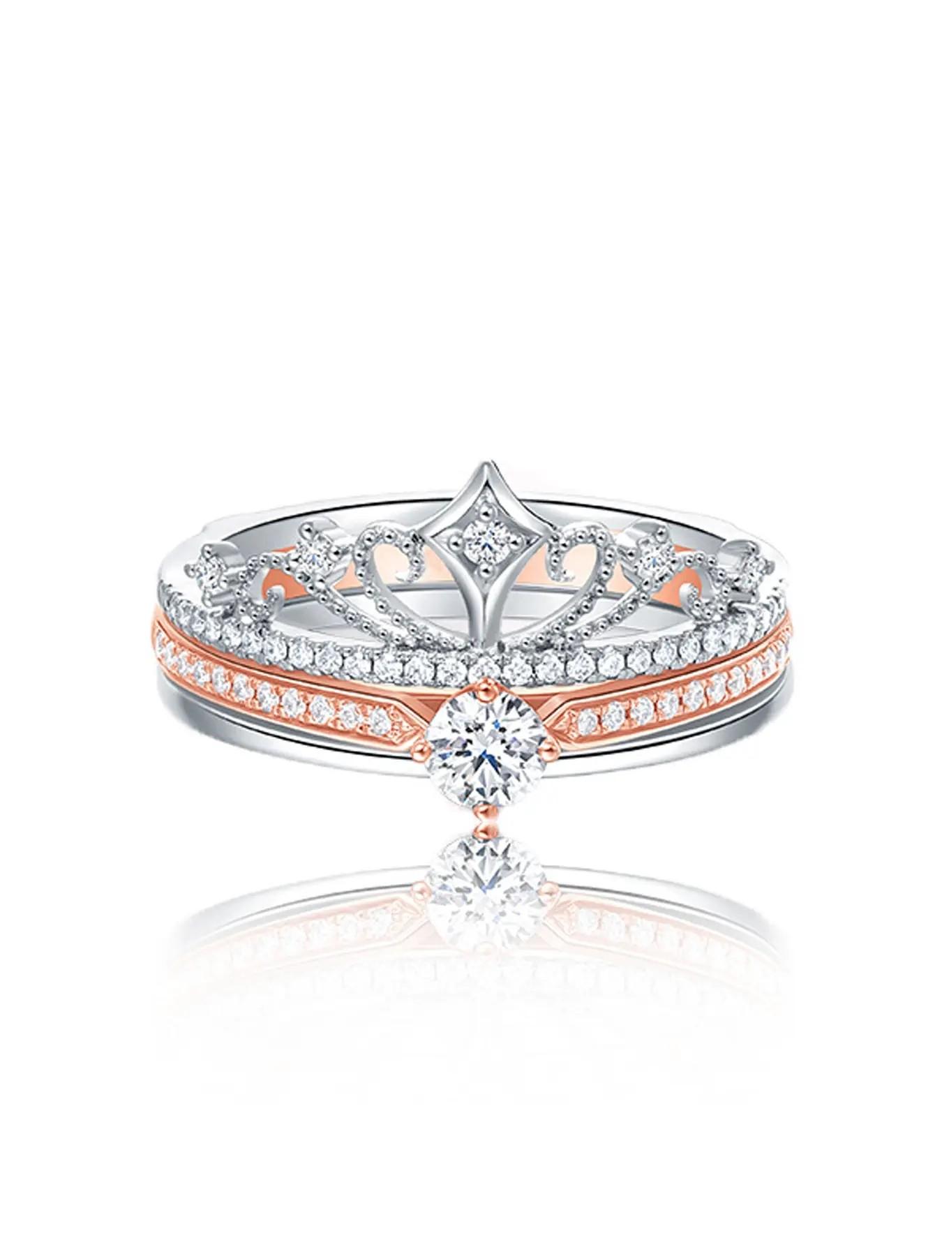 Fireworks Castle Ring Princess Sparkling Crown Ring Stackable Double-Layer Two-in-One Adjustable Rose Gold Versatile, Engagement/Wedding Ring, Exquisite Jewelry Gift, for Wife, Girlfriend, Family, Delicate Christmas, Valentine's Day, Anniversary Gift