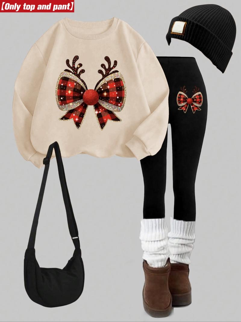 Women's Christmas Pattern Sweatshirt Set, Round Neck Long Sleeve Top, Long Pants, Casual Fall Winter, 2 Piece Set Women's Christmas Pattern Sweatshirt Set, Round Neck Long Sleeve Top, Long Pants, Casual Fall Winter, 2 Piece Set