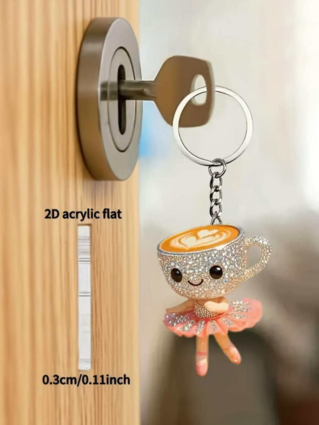 New Acrylic Keychain with Dancing Coffee Cup Design, Perfect Holiday Gift Decoration, Car Key Chain, Backpack Wallet Accessory, Keychain for Bags