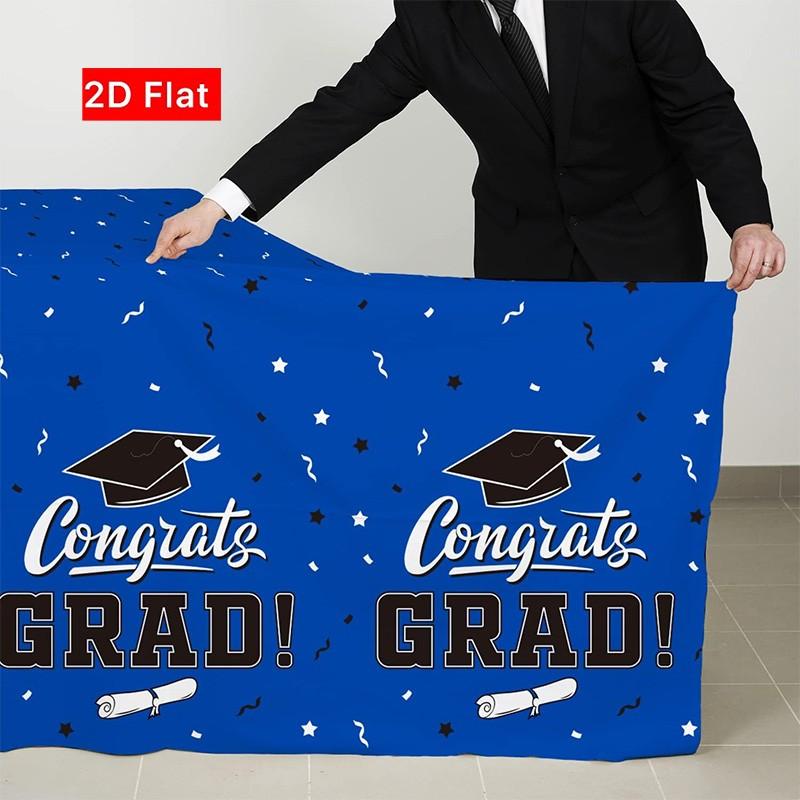2D Flat Party Tablecloth 1pc, Graduation Decoration, Blue Tablecloth, No Power Required, Perfect for Graduation Parties