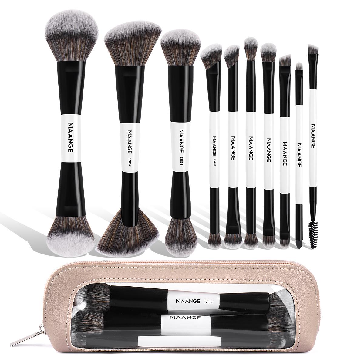 MAANGE 10pcs Makeup Brush Set with Cosmetic Bag, Foundation Brush Powder Brush Blush Brush Contour Brush Concealer Brush Eyeshadow Brush Eyebrow Brush Nose Shadow Brush Blending Brush Detail Brush Lip Brush, Makeup Accessories Gifts, Makeup Brushes Set