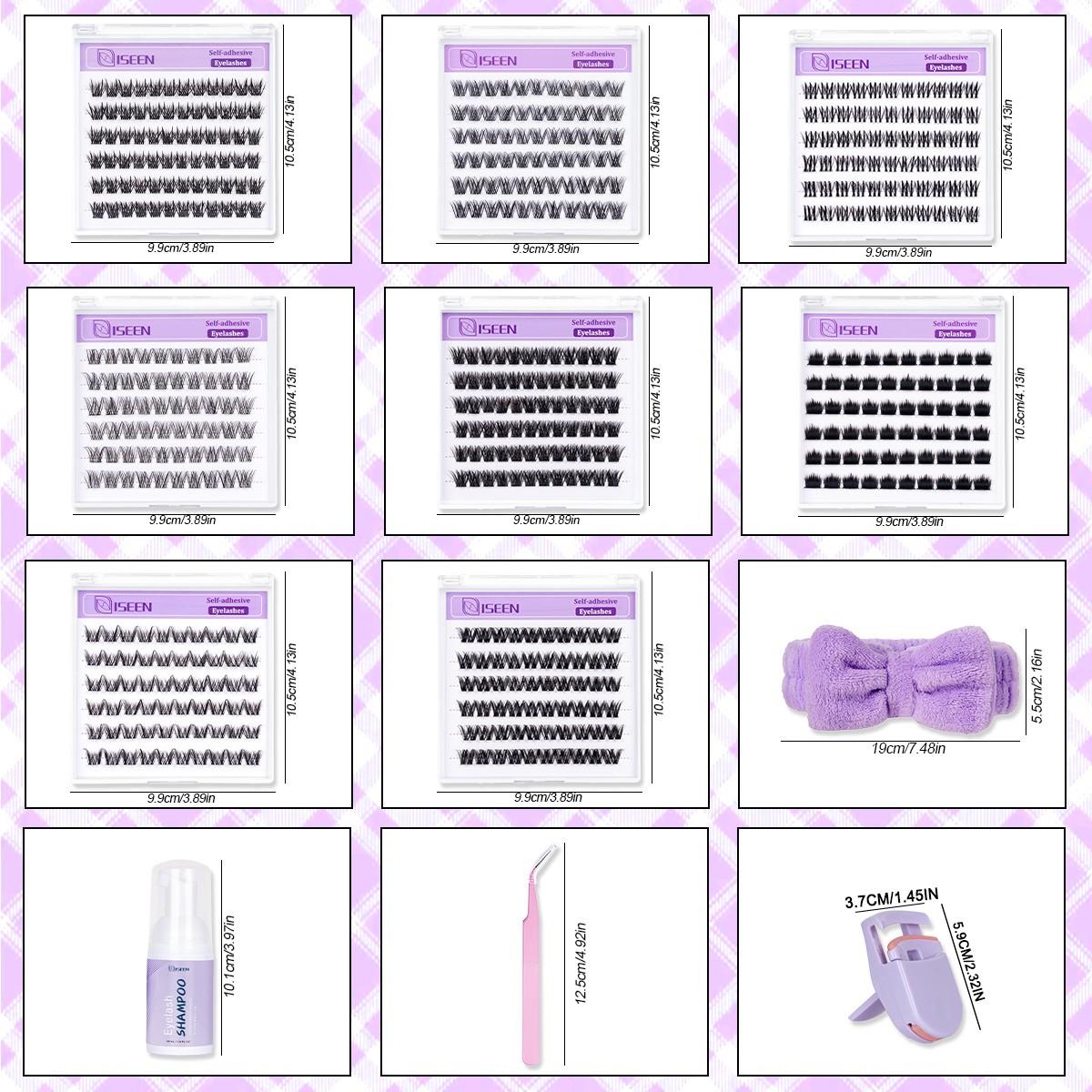 8 Styles Self-Adhesive Lash Cluster Kit, Press On Lashes with Lash Cleansing Shampoo, Tweezers and Headband, Natural Look No Glue Cluster Lashes, Ultra-Thin Lightweight for Beginners