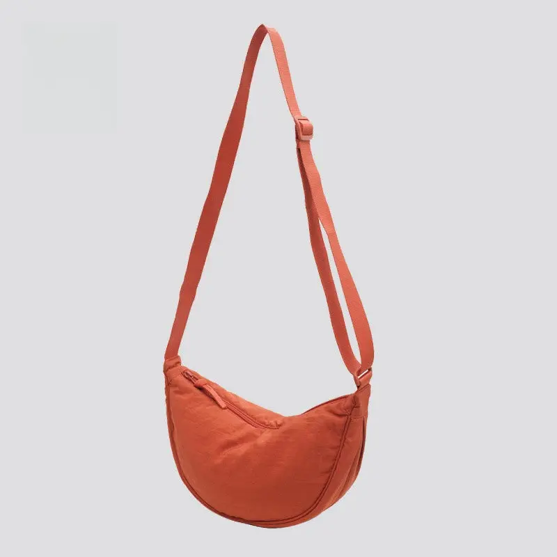 Lightweight Nylon Crescent Crossbody Bag for Women, Casual Simple Dumpling Shoulder Bag with Adjustable Strap, Soft Daily Commute Shopping Mini Fabric Handbag
