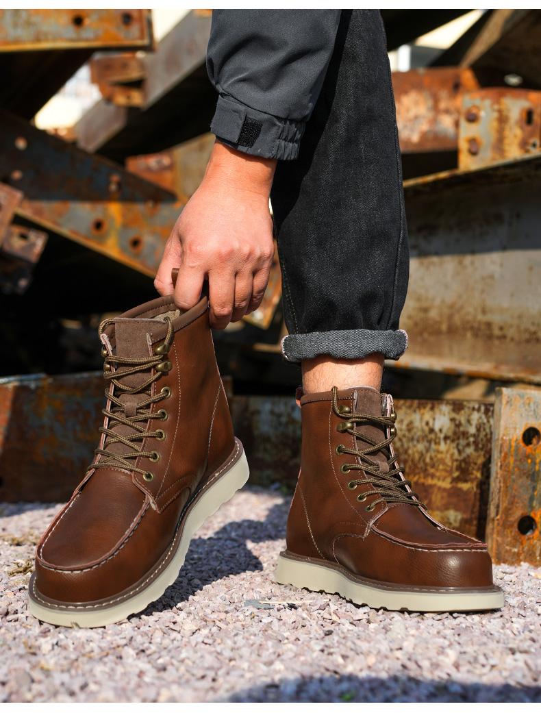 Men's Workwear - style Steel - toe Sports Non - slip Work Shoes, High - top Leather Safety Boots, with Anti - smashing, Anti - piercing, Shock - absorbing and Wear - resistant Properties. Footwear, Fathersday Gift. Classic Boy Closed