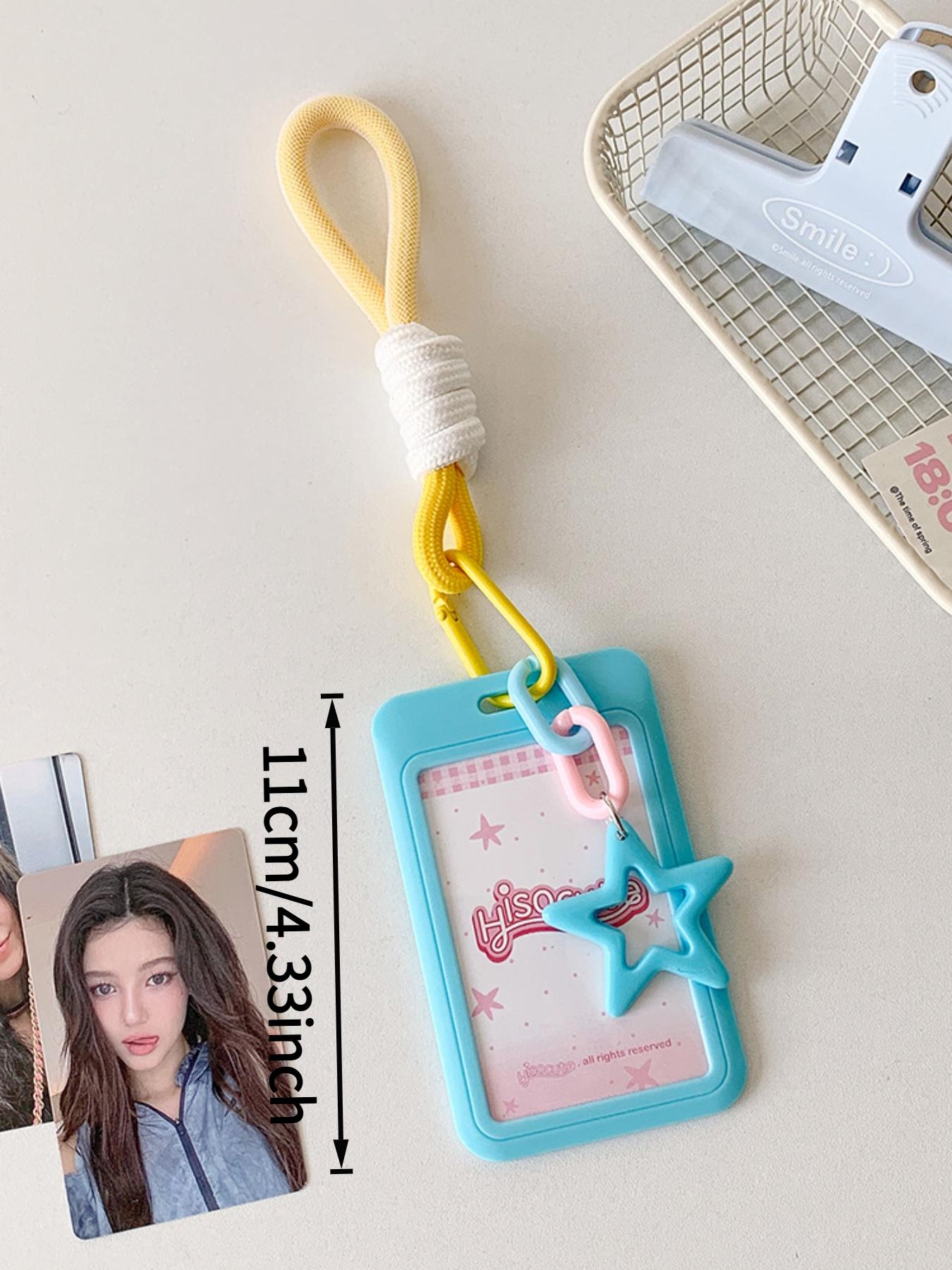Candy-colored sliding 3-inch card holder with student lanyard, bus card and subway card wallet, student fan display small card holder