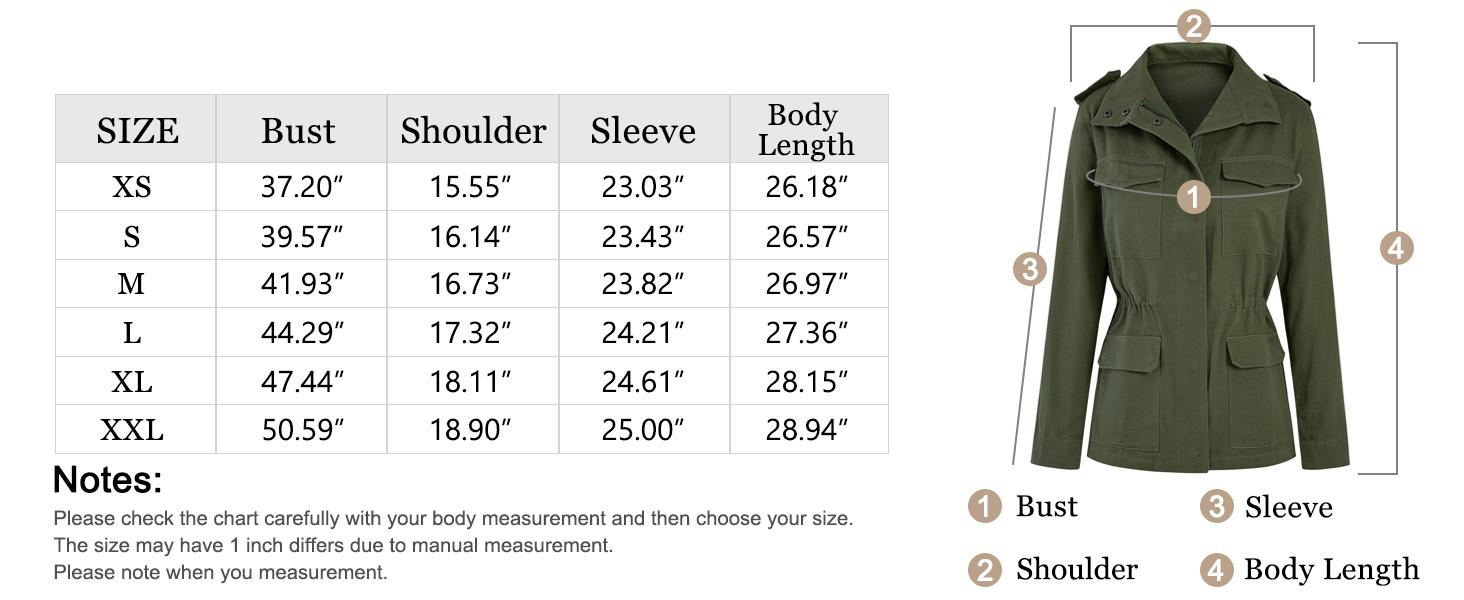 Goranbon Womens Military Anorak Jacket Zip Up Snap Button Parka Safari Utility Coat Outwear with Pockets