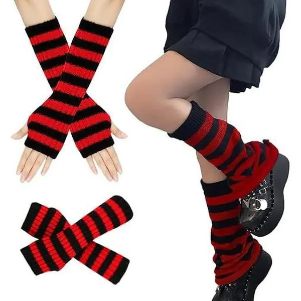 Y2K Star Leg Warmers and Arm Warmers for Women, 2 Piece Knit Set | Gothic striped arm and leg warmers set, Flared, Stretchy Pull-On Fit, ,Retro,for Dance, Streetwear Outfits, and Parties