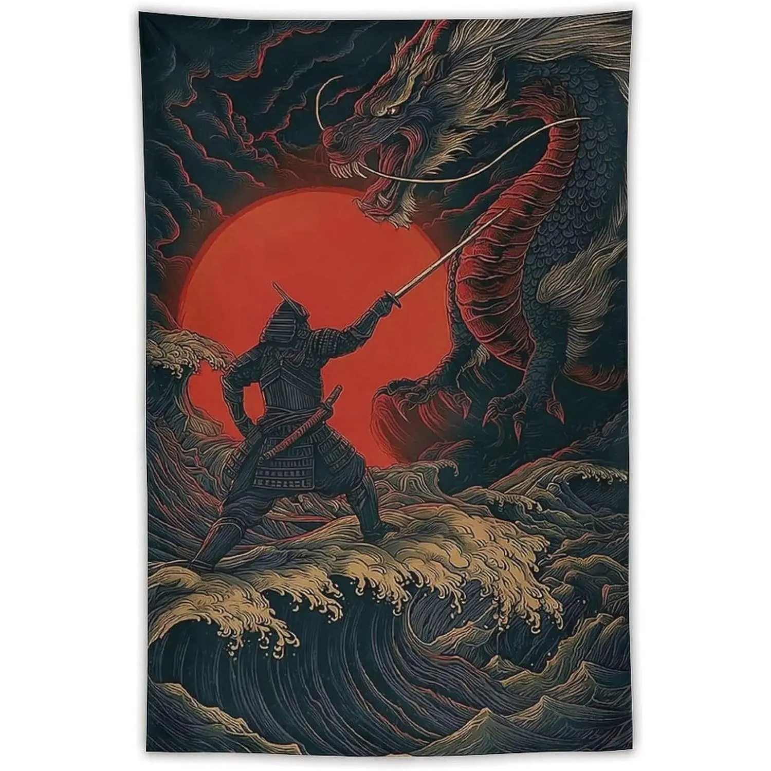 JYOUQOC Samurai And Dragon Tapestry Wall Decor Large Wall Art Backdrop Flag Hanging for Bedroom Living Room Dorm Office 40"*60"