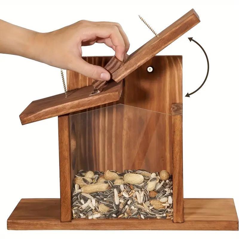 Wooden Squirrel Feeder Set, Winter Outdoor Squirrel Feeder, Corn Peanut Wood Chipmunk Feeder, Durable Box Easy Fill, Detachable Front Panel
