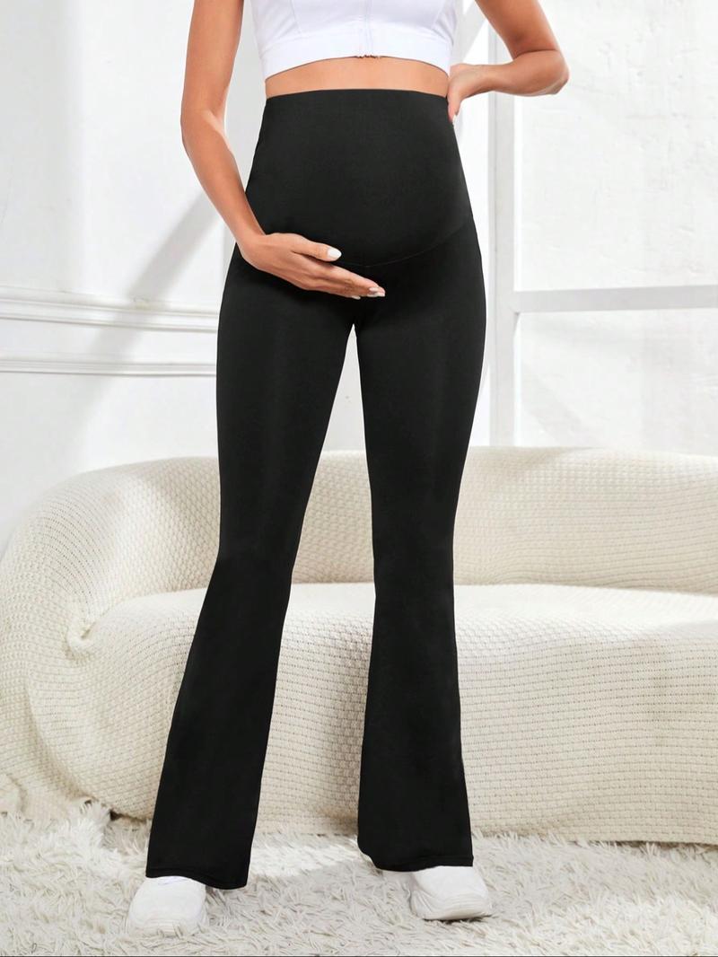 Women's High Elasticity Maternity Yoga Pants, Slim Fit Seamless Belly Support, Pockets, Sporty Style, Fall & Winter Pregnancy Wear