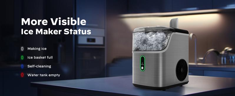 Silonn Ice Maker Countertop, Chewable Chrunchy Soft Ice, 33 lbs per Day, Self-Cleaning with handle, Portable Design, Kitchen Gadget, Xmas Gift Choice, Ideal for kitchen, family office, party, bar, Sonic Hospital Style Ice