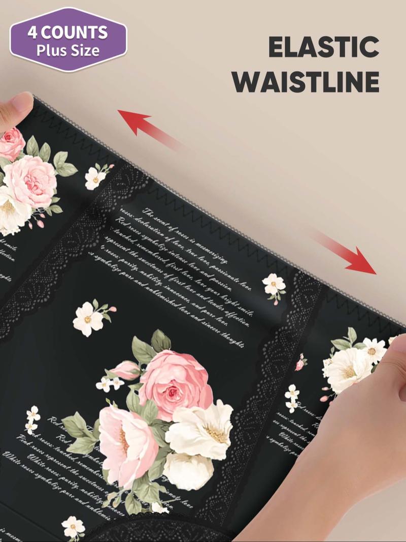 【Plus Size】 Floral Print Panty, Breathable Comfy High Waist Knicker for Daily Wear, Women's Underwear for All Seasons